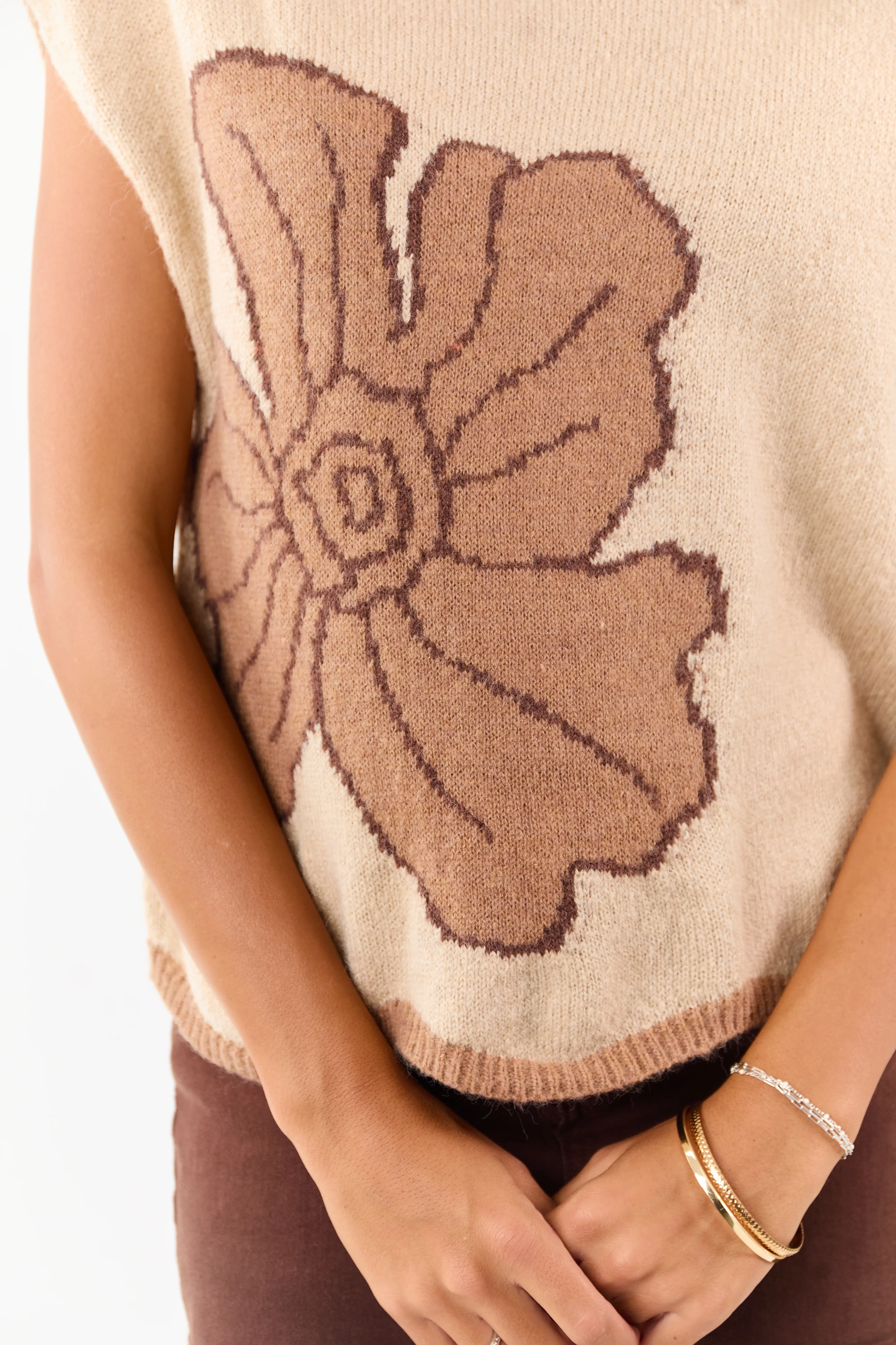 Desert Sand Floral Graphic Wool Blend Sweater Vest - Image 8