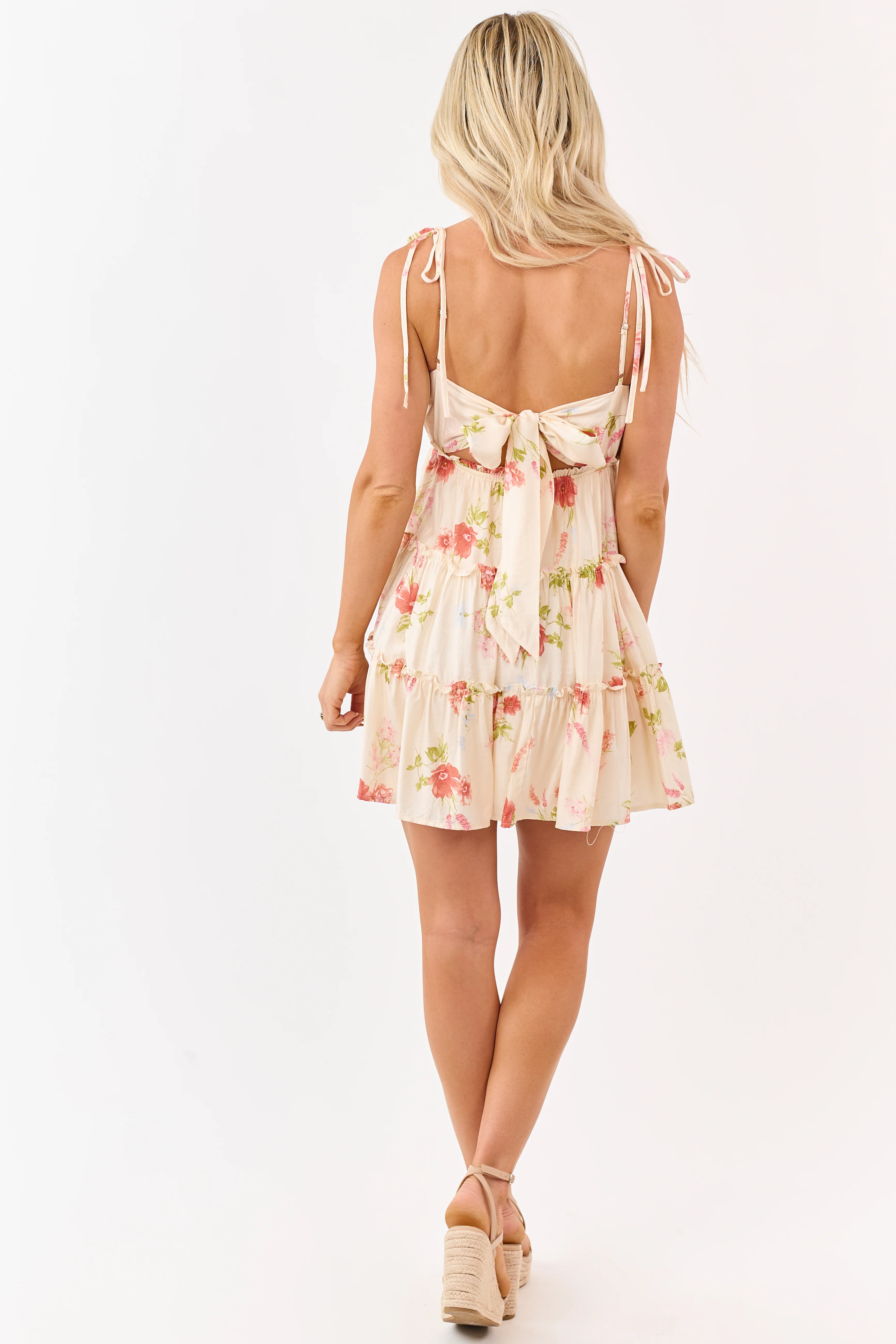 Desert Sand Floral Print Open Back Mini Dress - Image 5