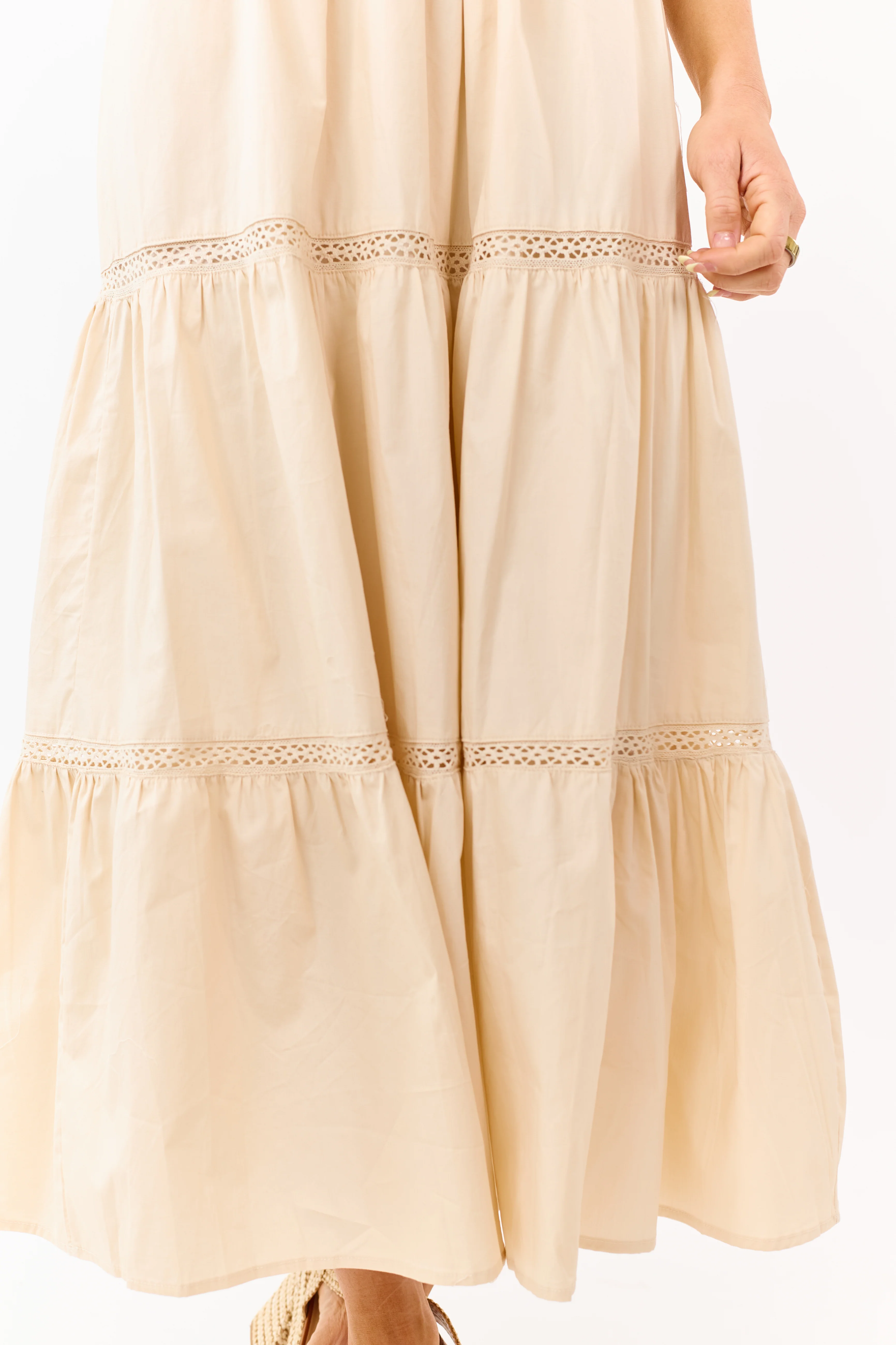 Desert Sand Rib Knit Bodice Tiered Midi Dress - Image 6