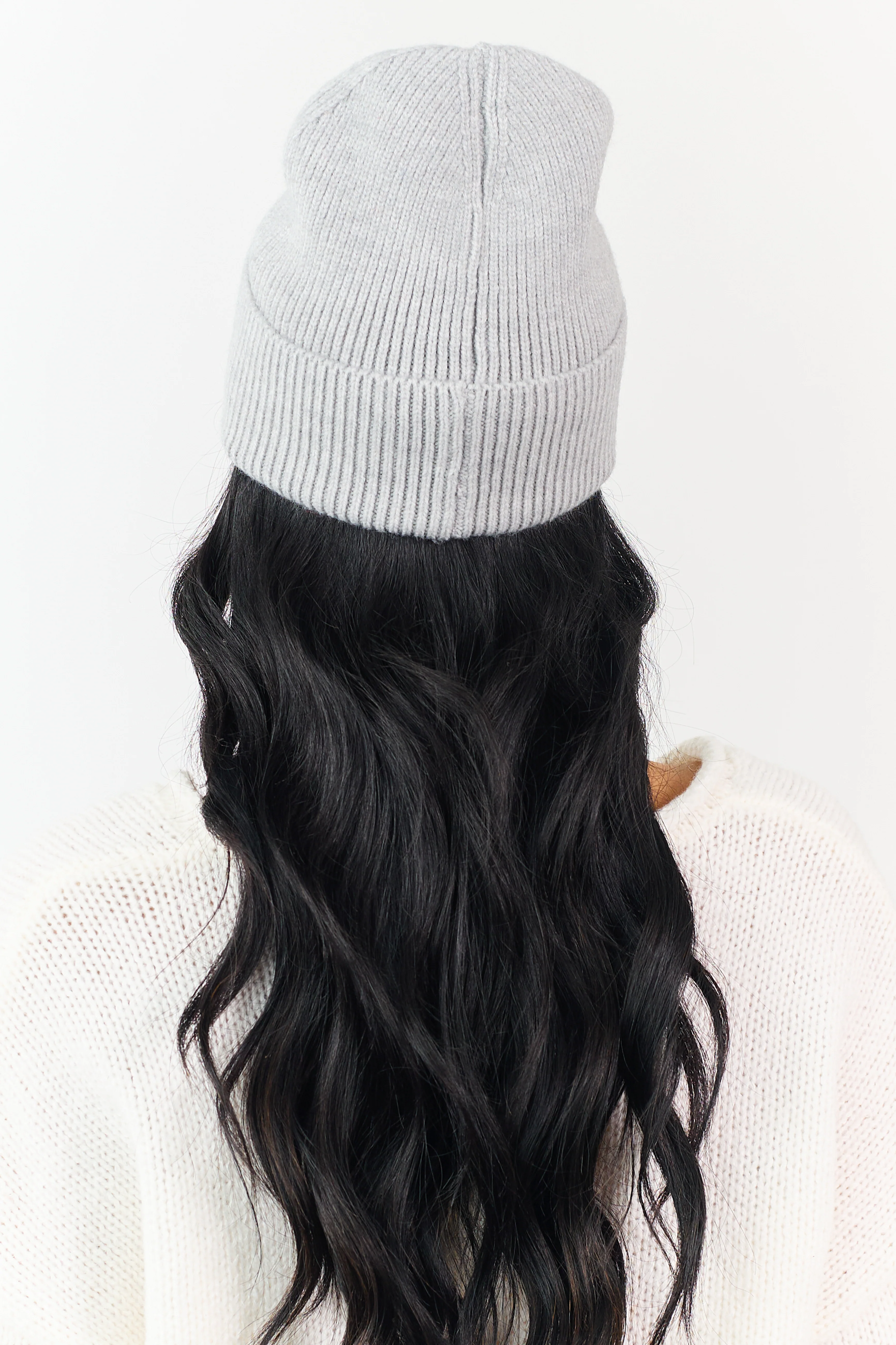 Dove Grey Ribbed Knit Rhinestone Beanie - Image 3
