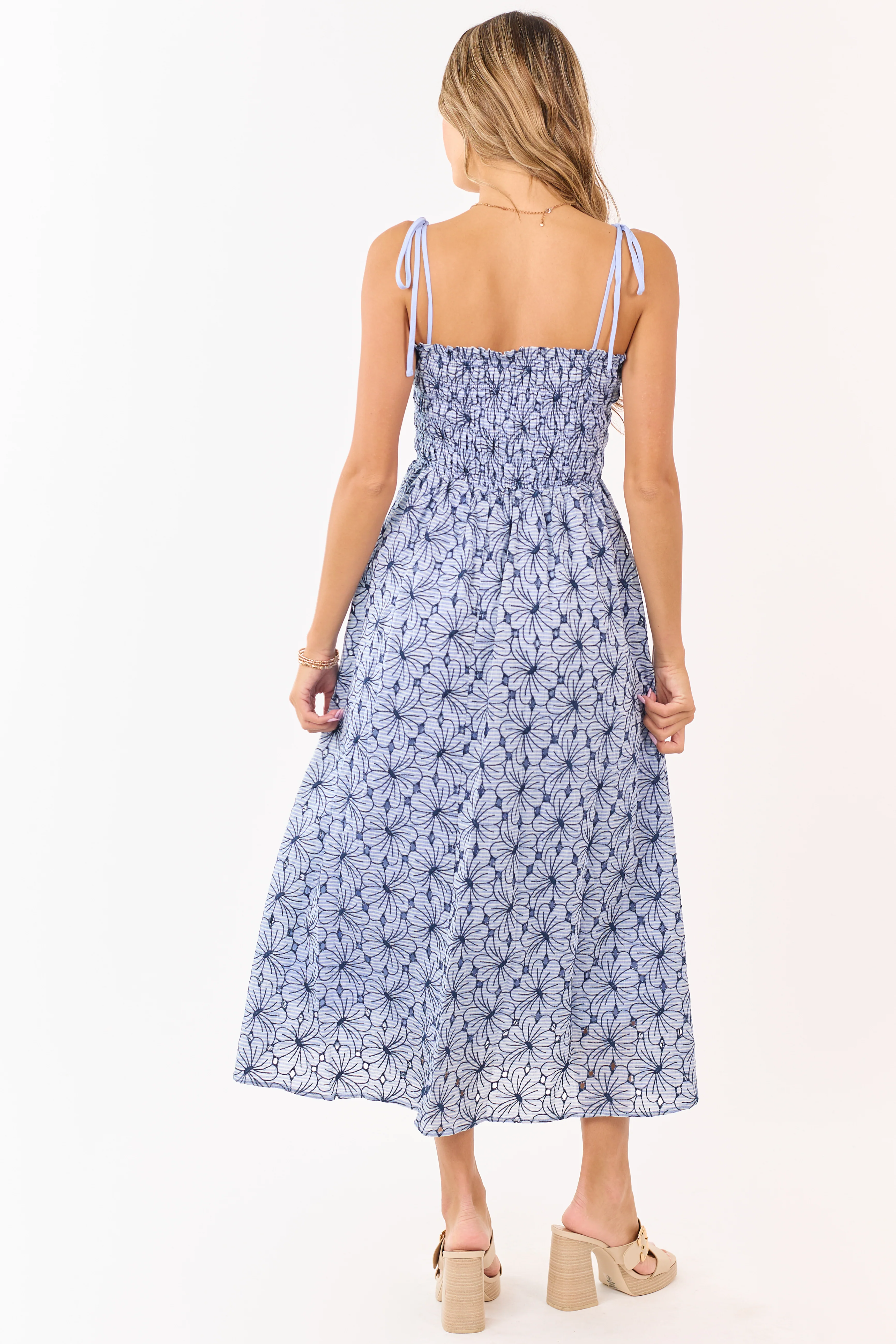 Dusty Blue Floral Cotton Smocked Maxi Dress - Image 5