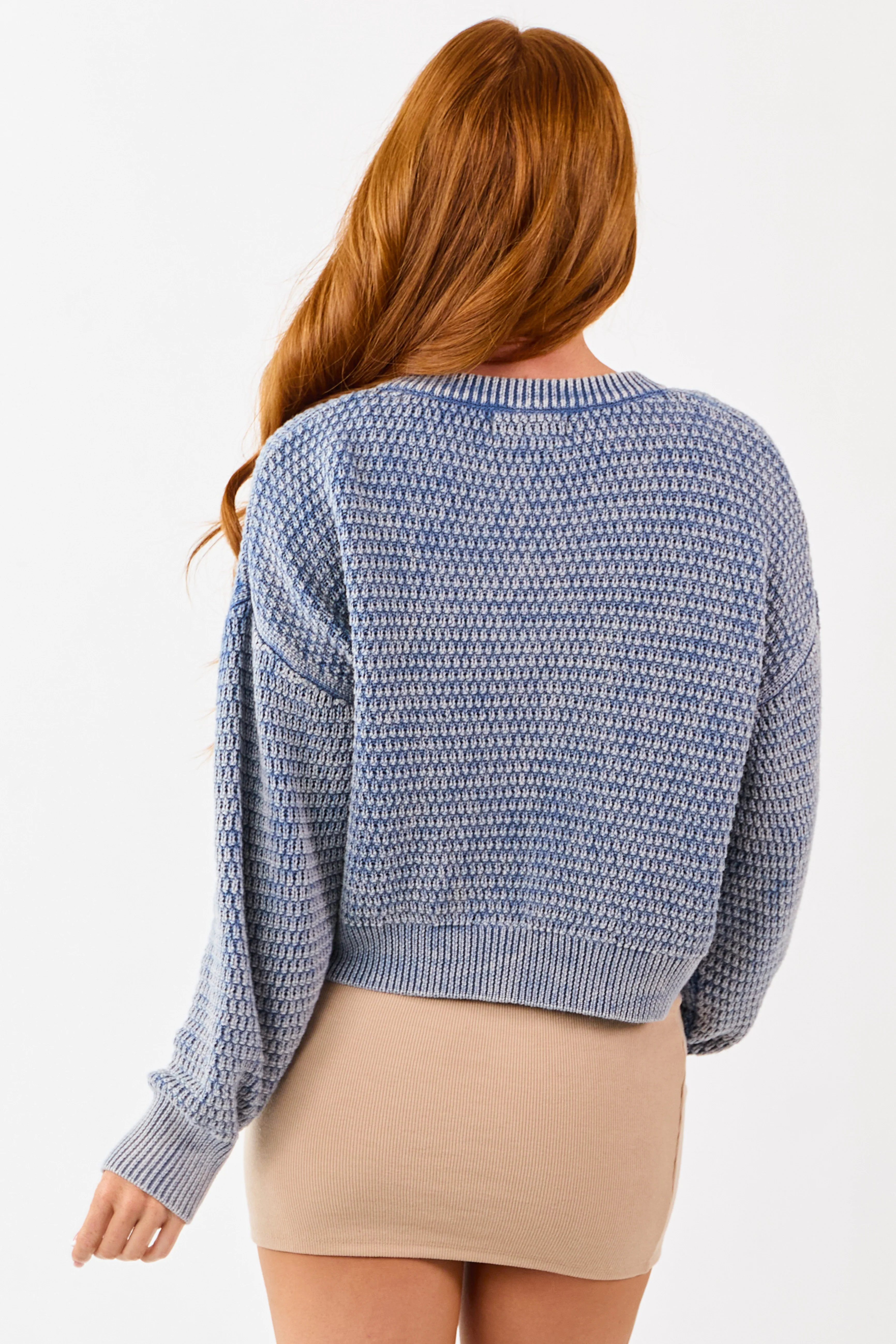 Dusty Blue Mineral Wash Cotton Knit Cardigan - Image 5