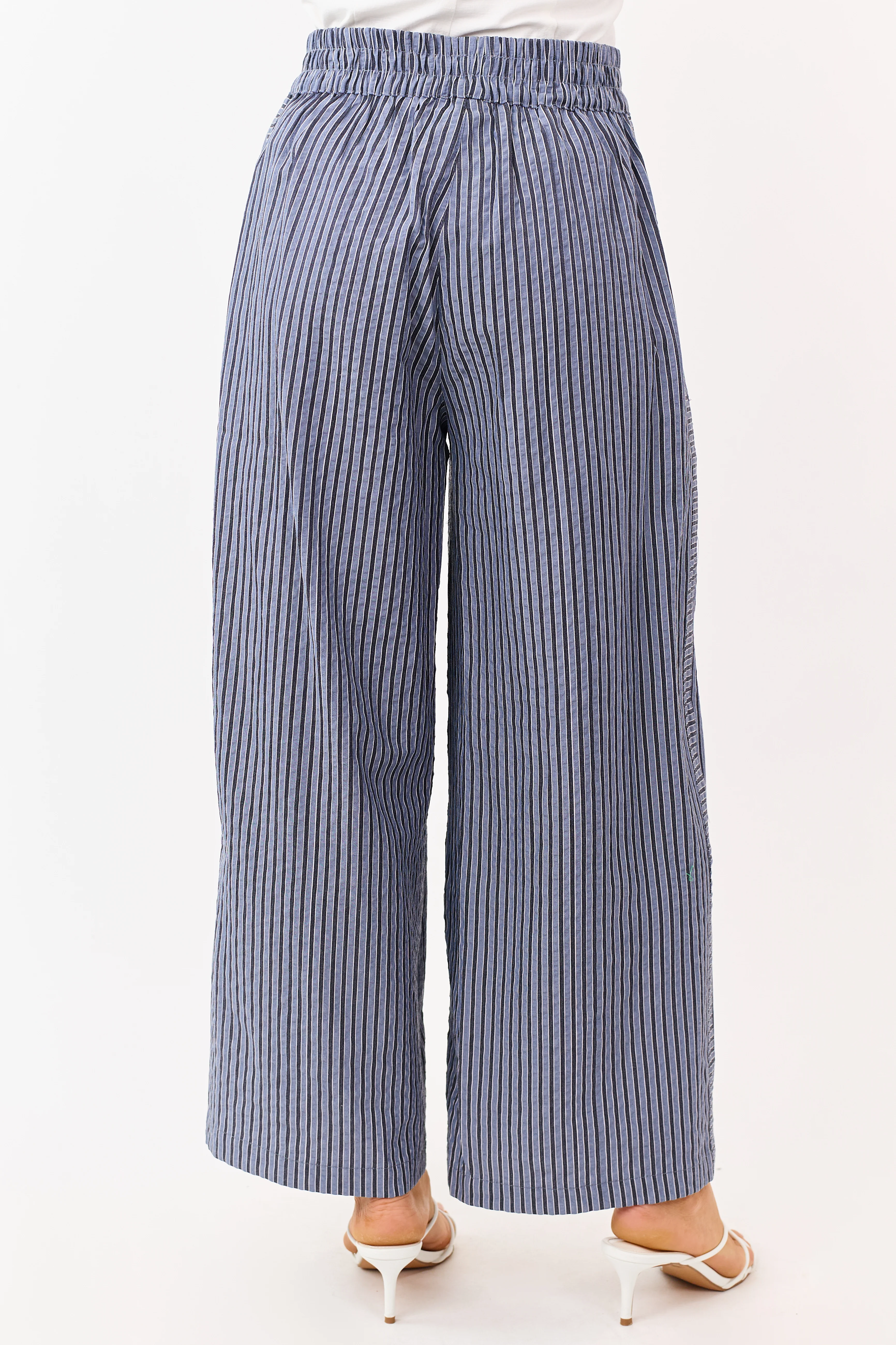 Dusty Blue and Navy Striped Wide Leg Pants - Image 4