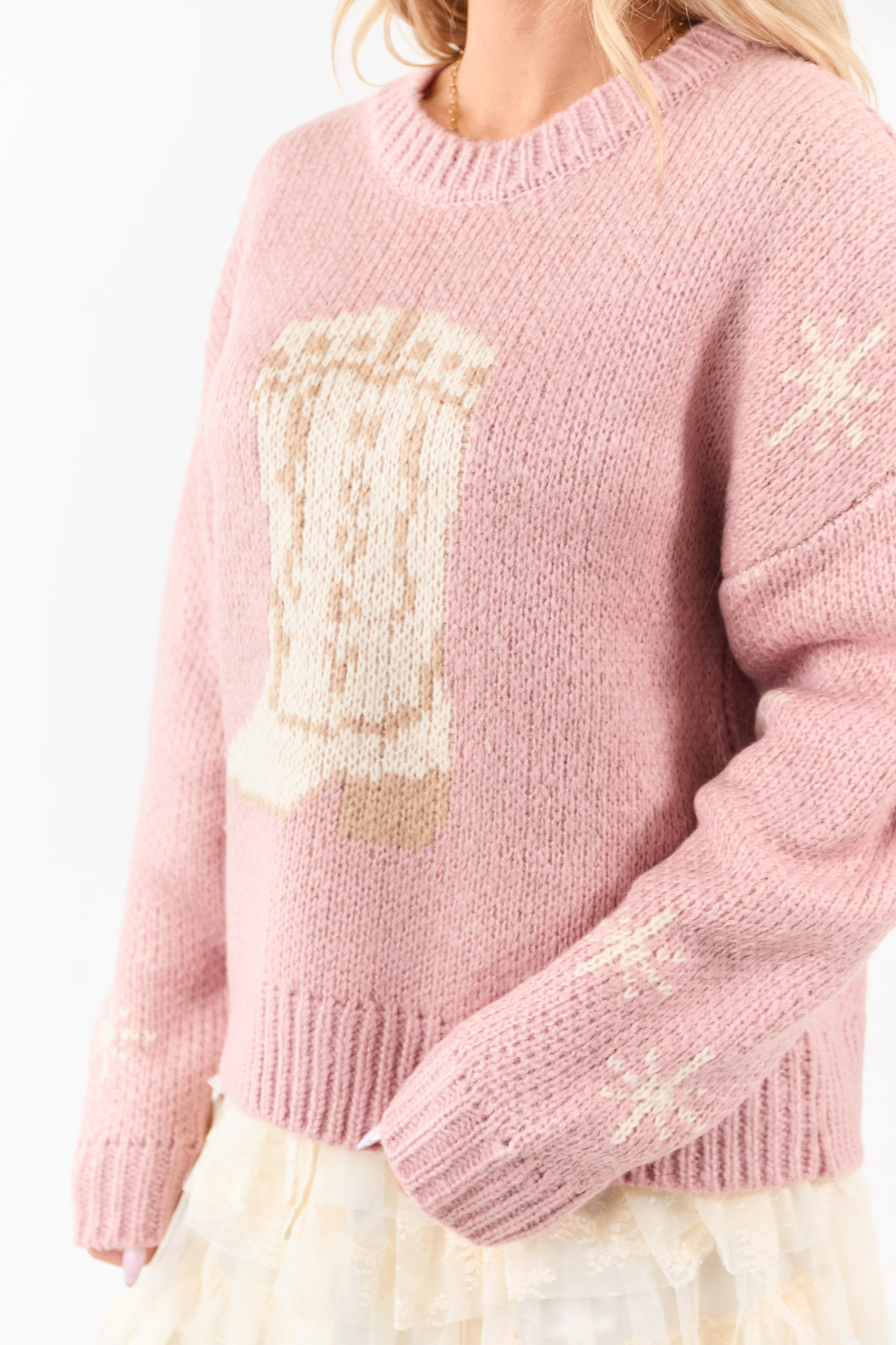 Dusty Blush Cowgirl Boot Graphic Sweater - Image 8