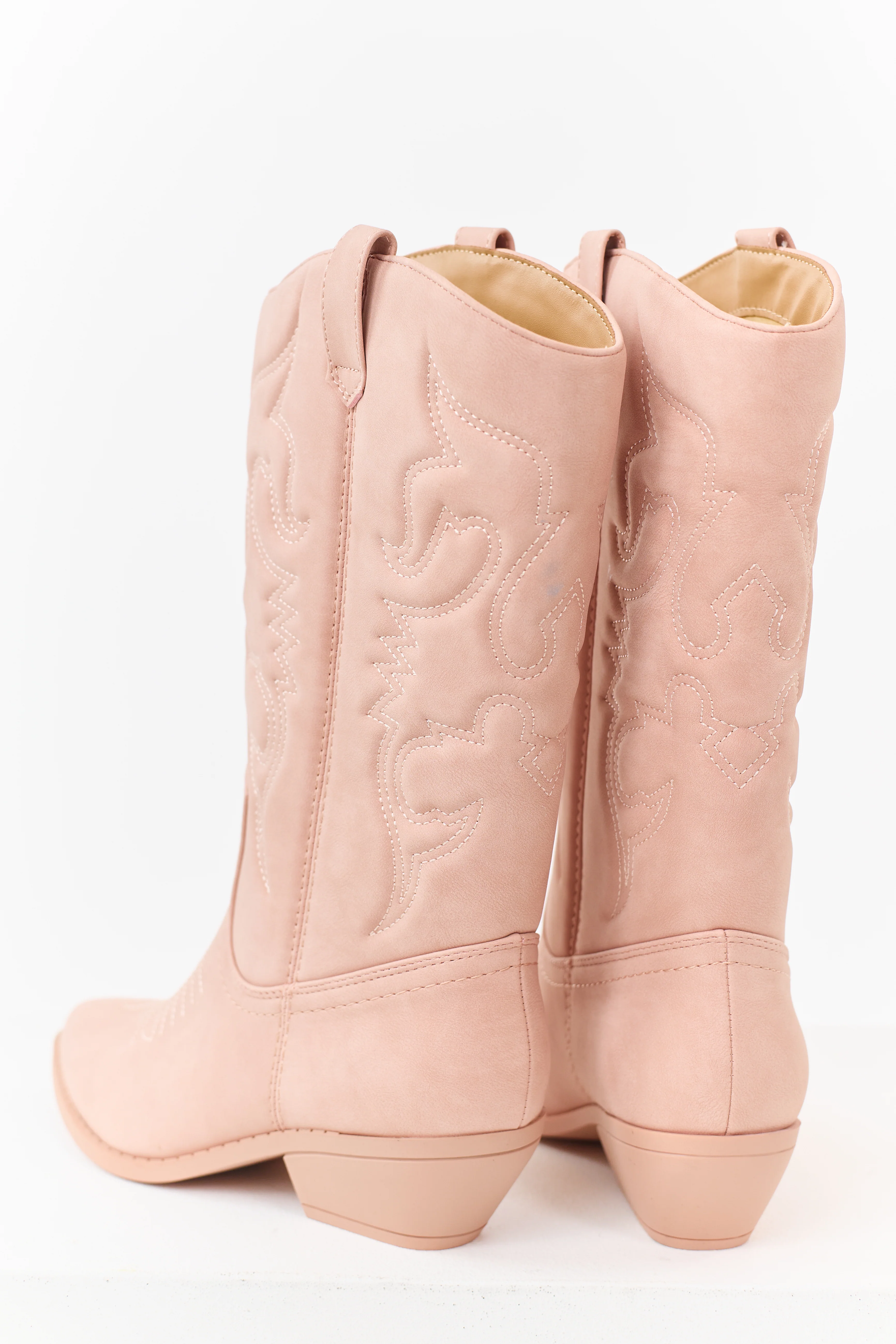 Dusty Blush Faux Leather Pointed Toe Western Boots - Image 3
