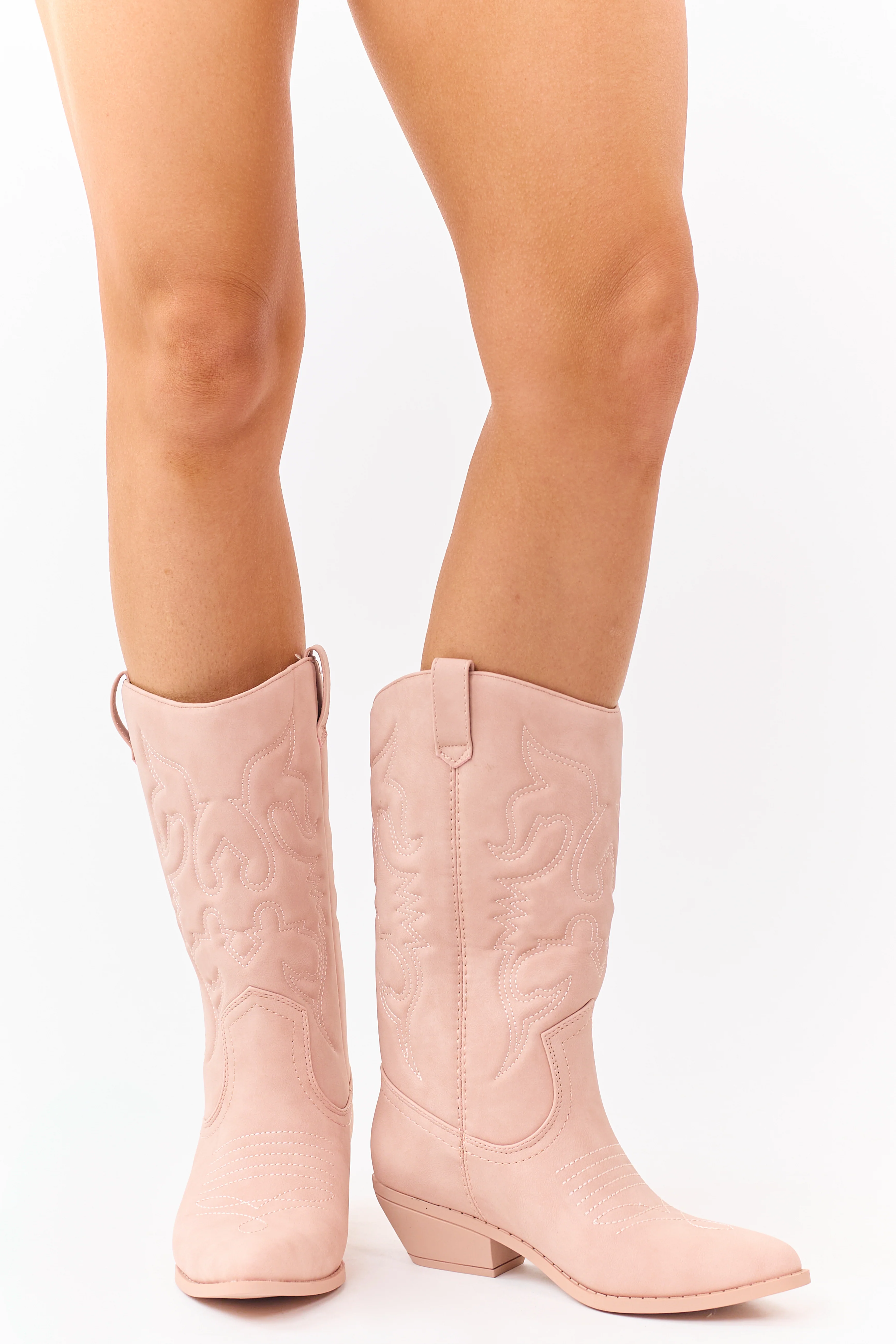 Dusty Blush Faux Leather Pointed Toe Western Boots - Image 4