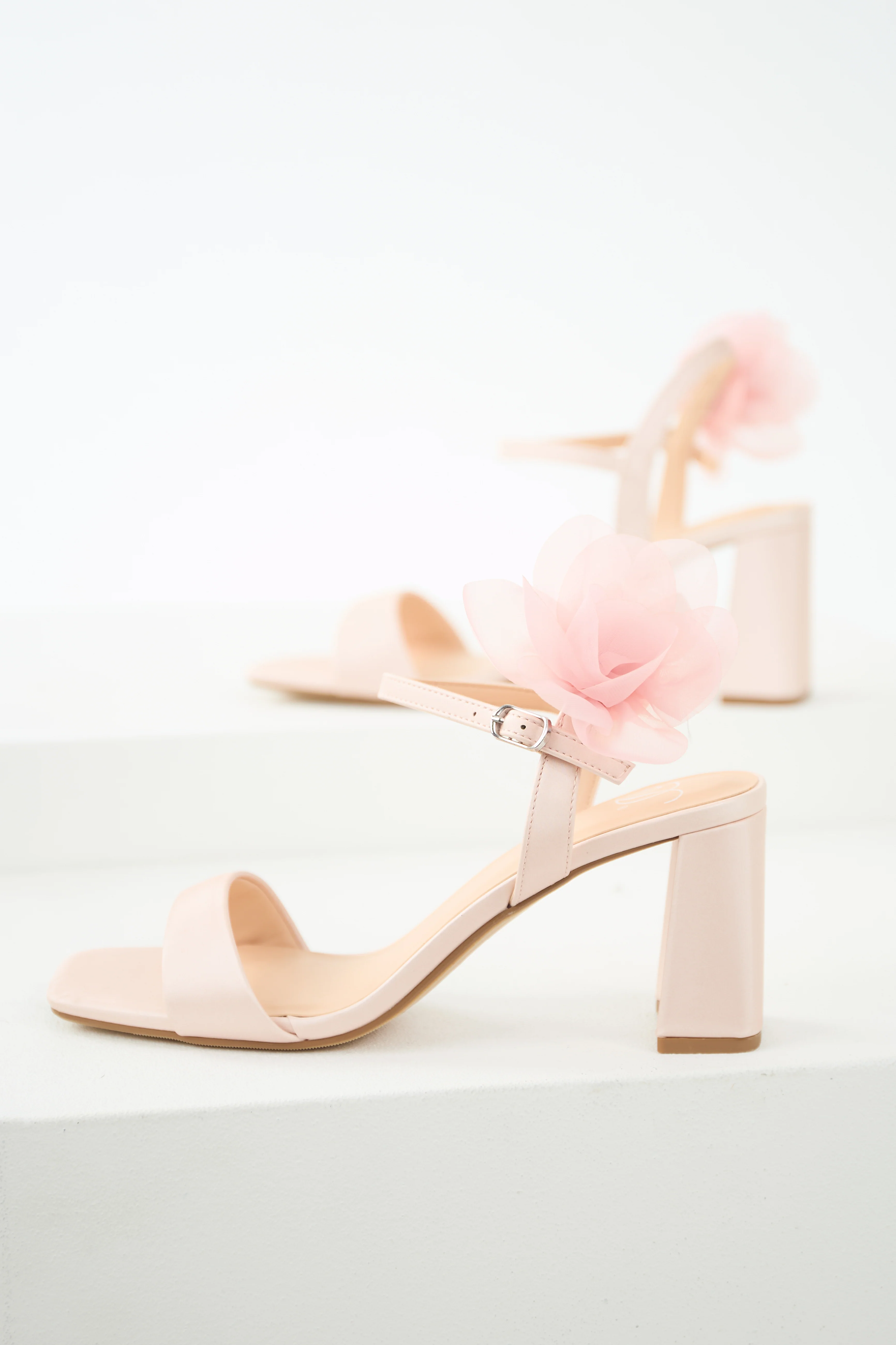 Dusty Blush Floral Detail Open Toed Heels