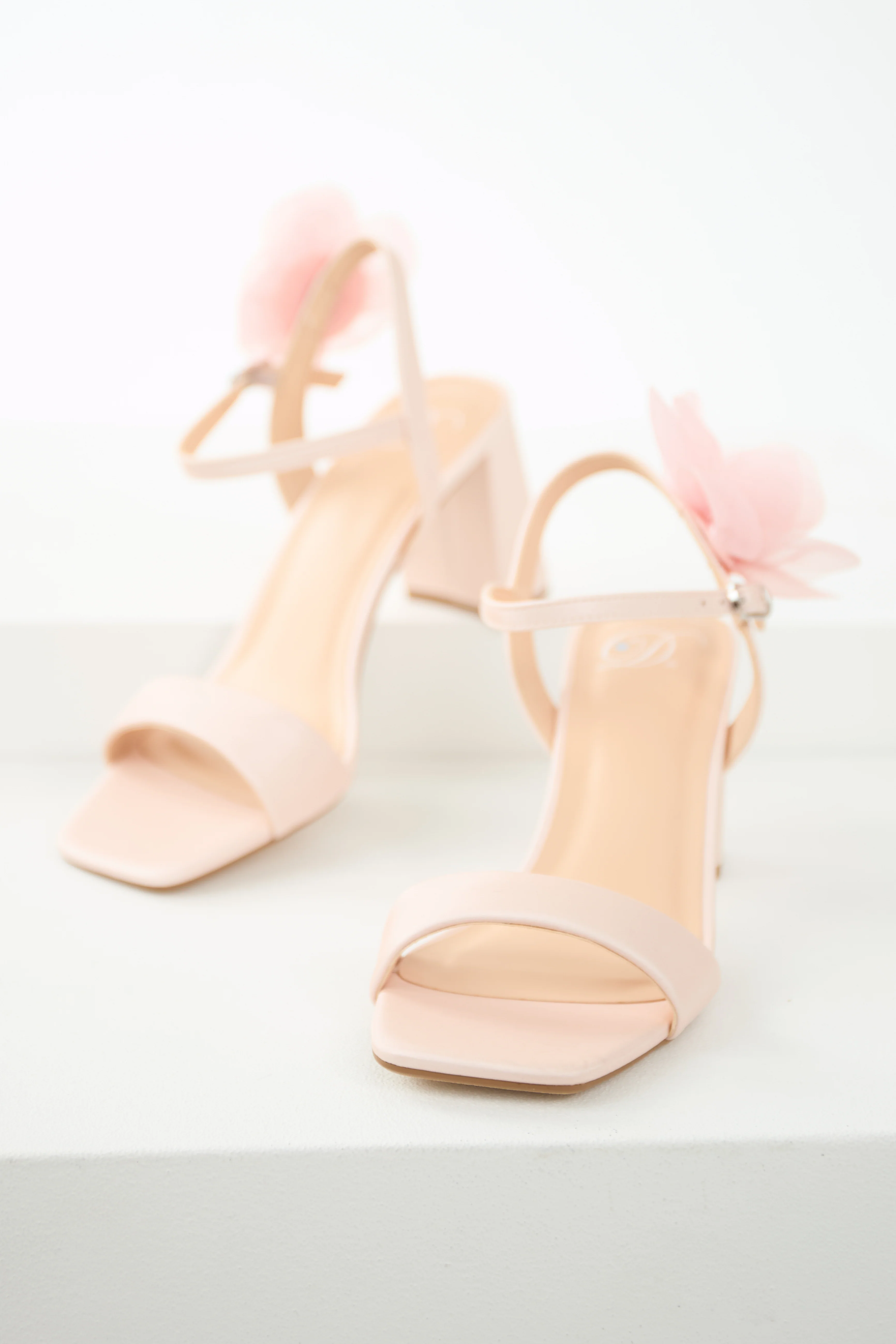 Dusty Blush Floral Detail Open Toed Heels - Image 2