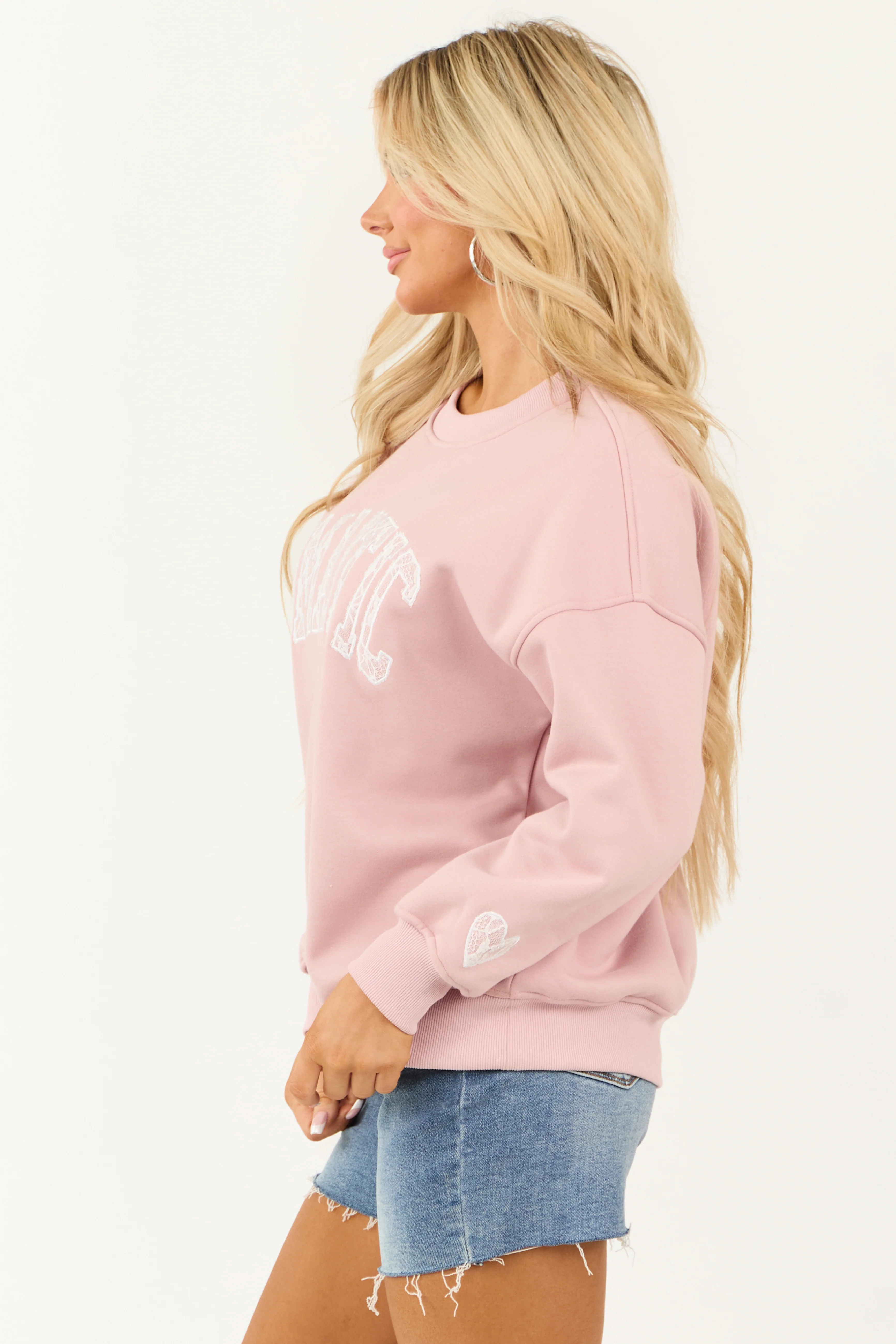 Dusty Blush 'Romantic' Lace Graphic Sweatshirt - Image 5