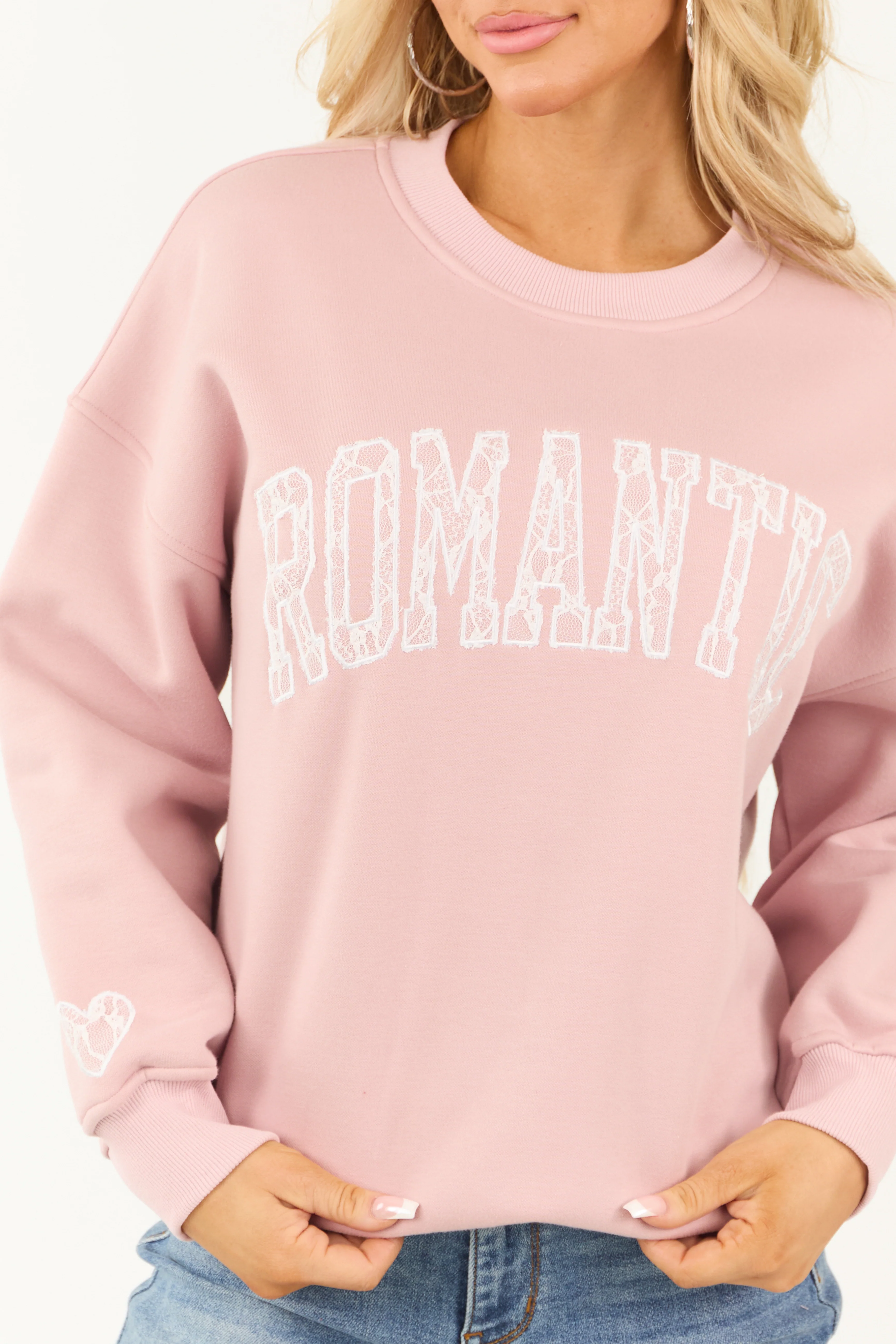 Dusty Blush 'Romantic' Lace Graphic Sweatshirt - Image 7