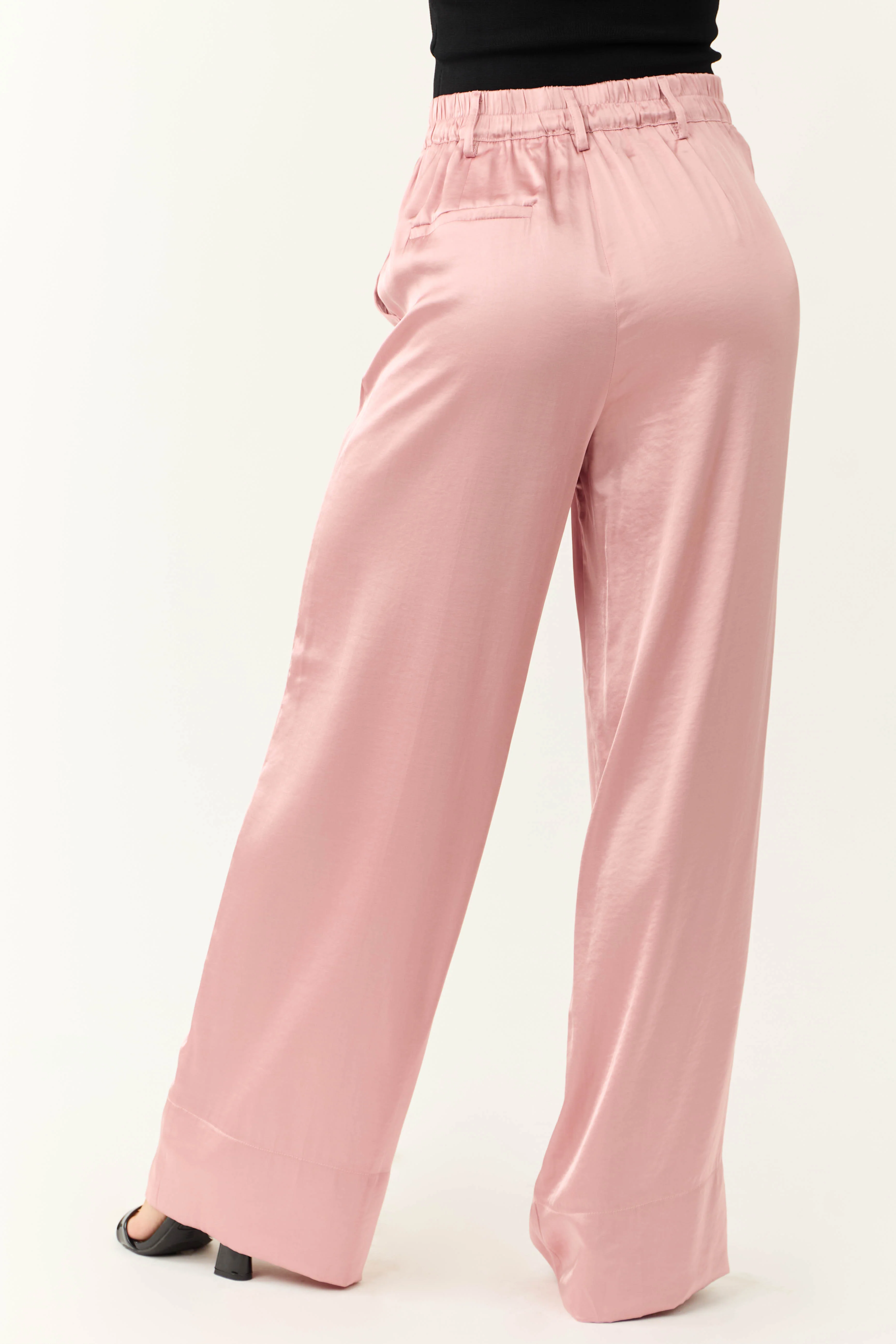 Dusty Blush Satin High Waist Wide Leg Pants - Image 4