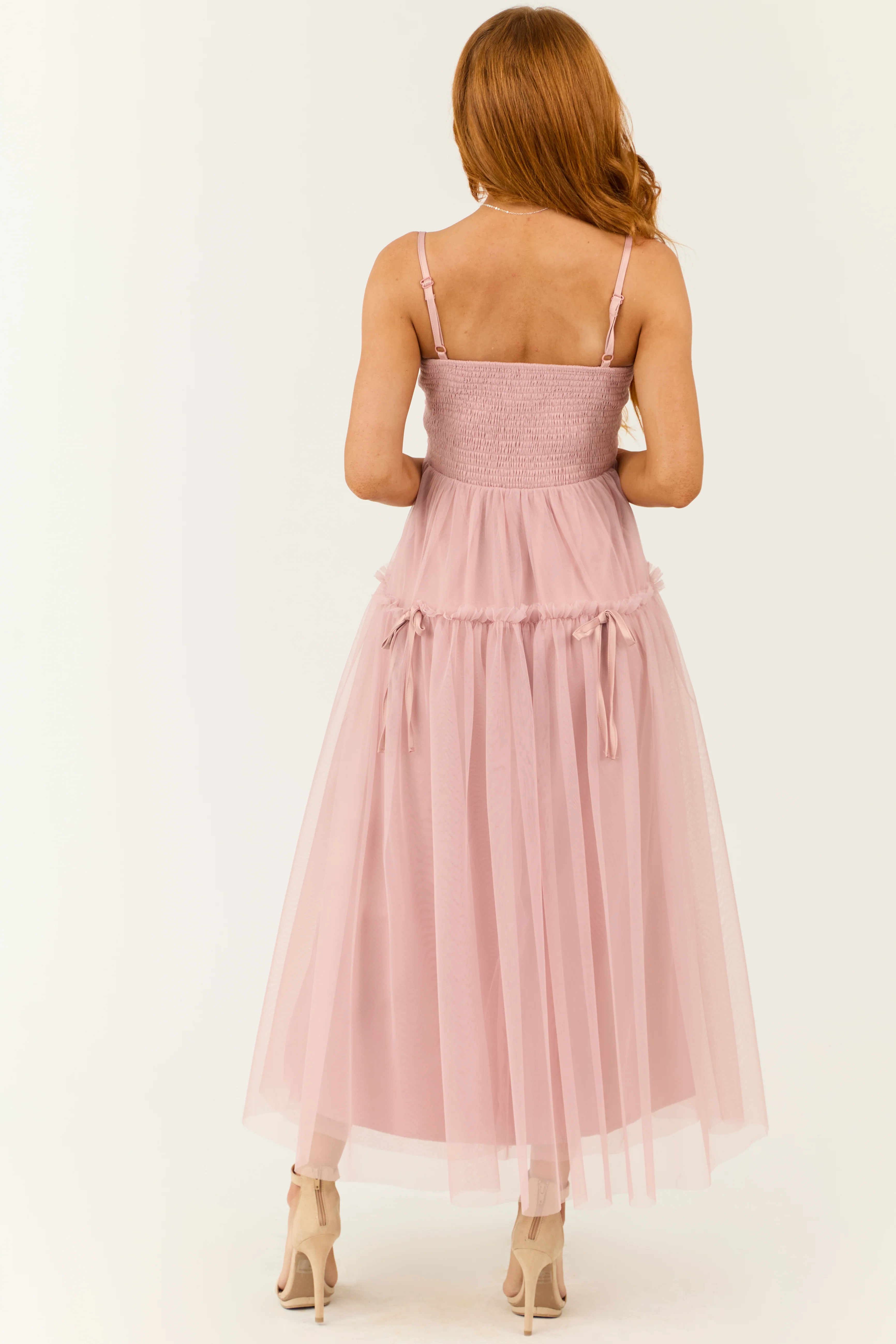 Dusty Blush Square Neck Ruched Maxi Dress - Image 6