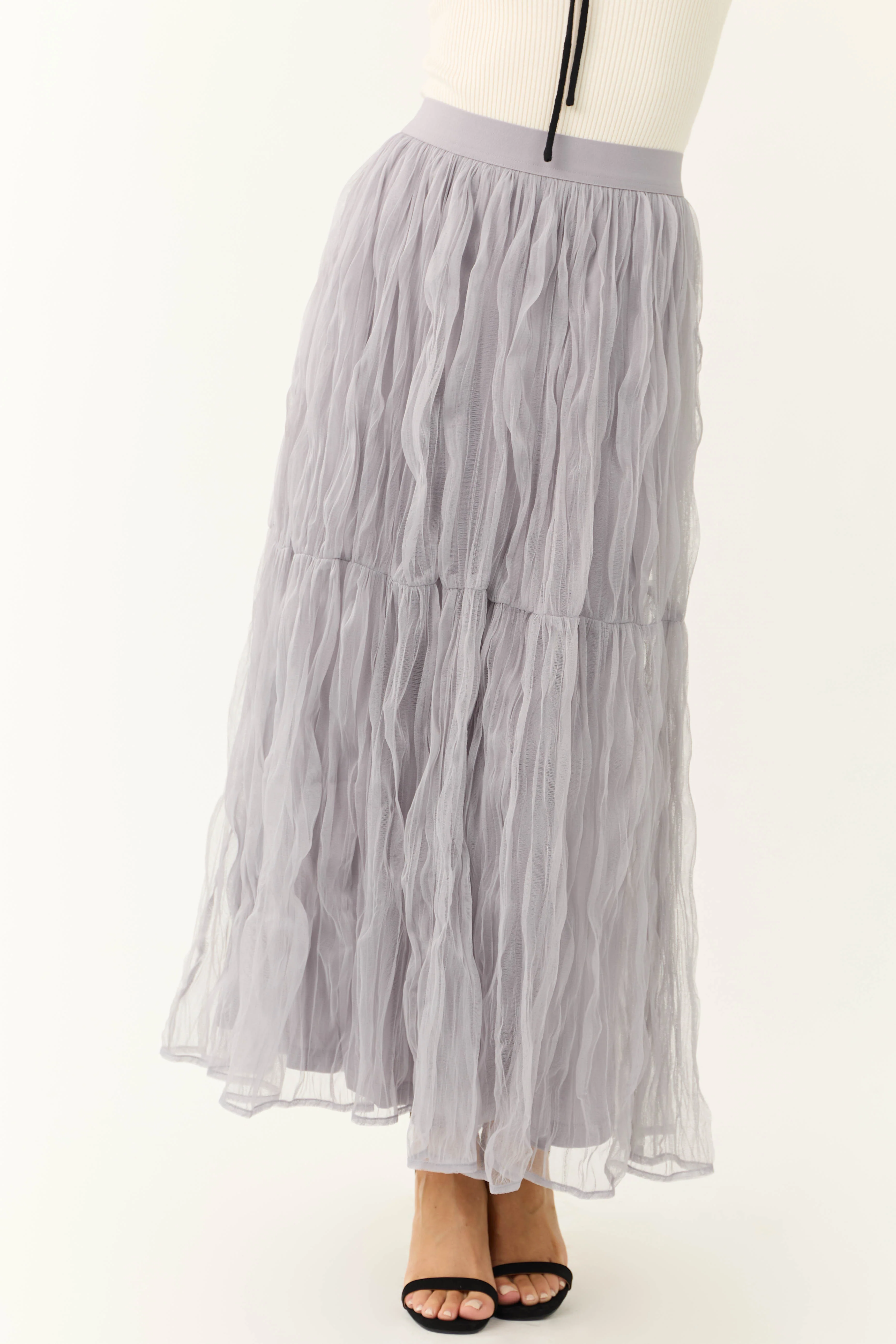 Dusty Lavender Tulle Plisse Maxi Skirt - Image 2