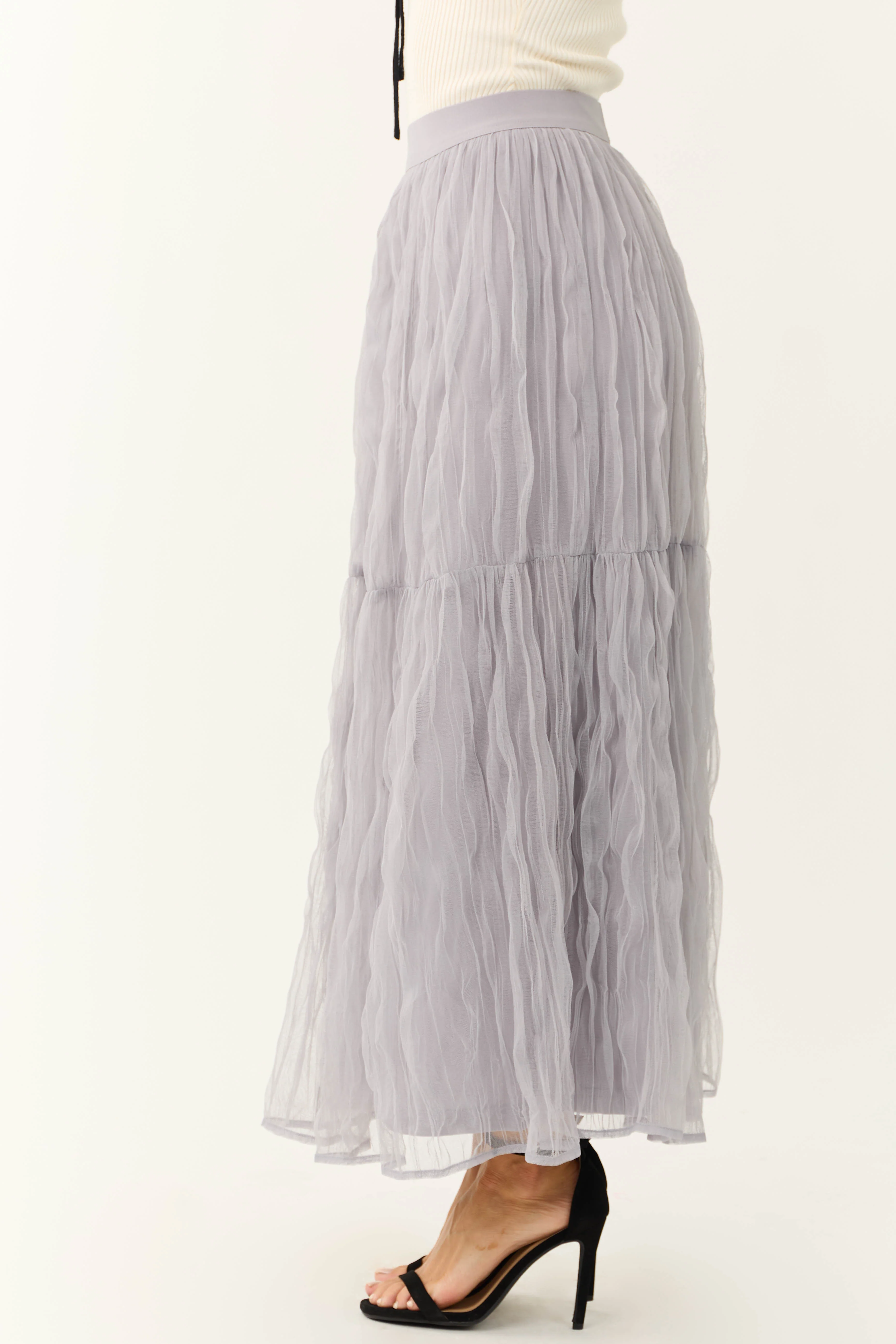 Dusty Lavender Tulle Plisse Maxi Skirt - Image 3