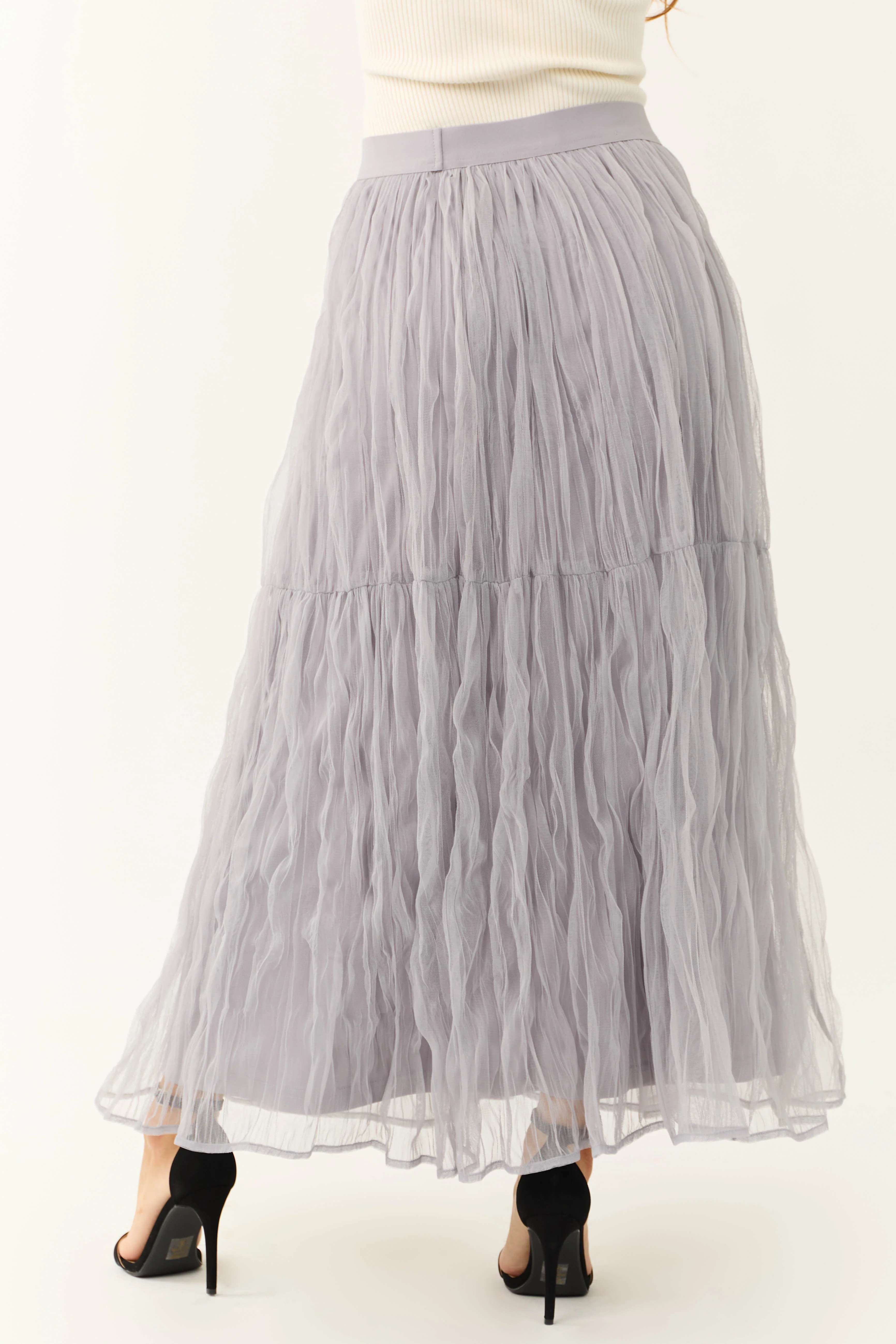 Dusty Lavender Tulle Plisse Maxi Skirt - Image 5