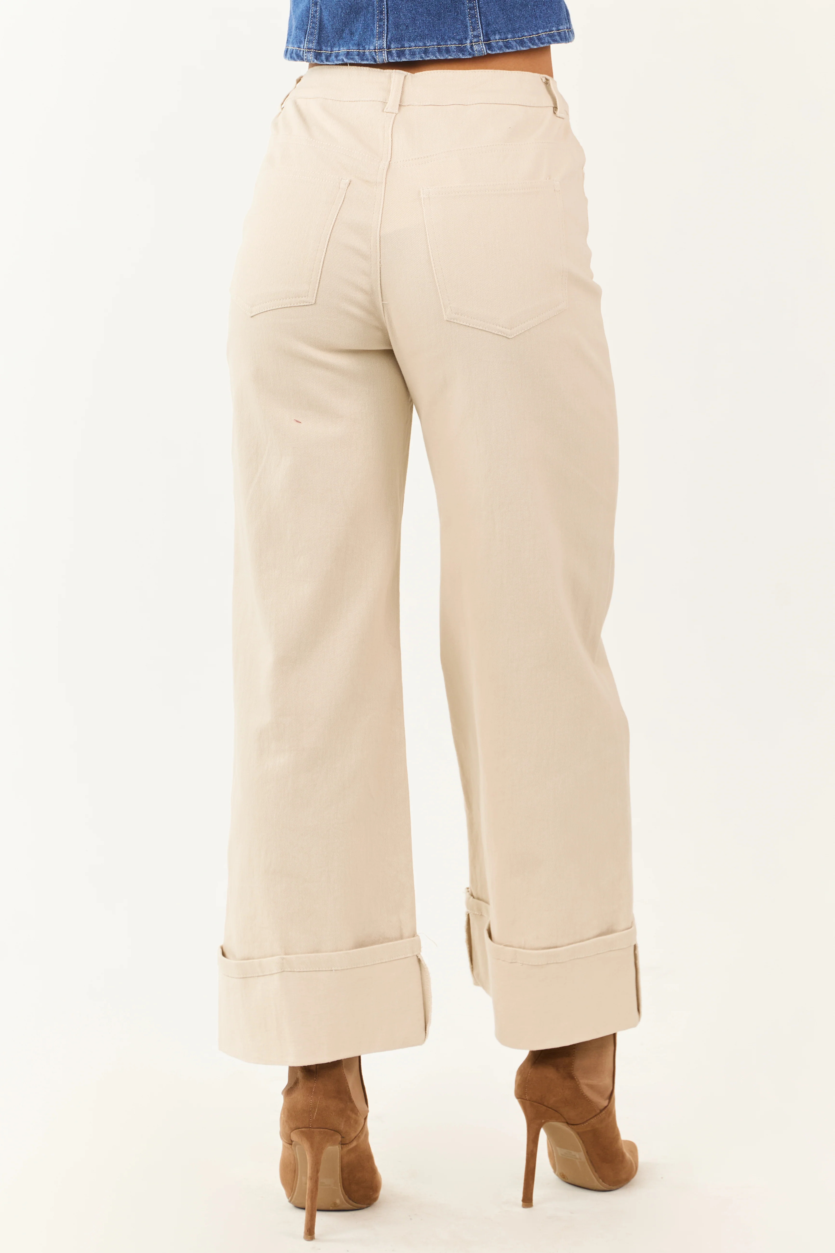 Entro Almond High Rise Cuffed Wide Leg Stretchy Jeans - Image 4