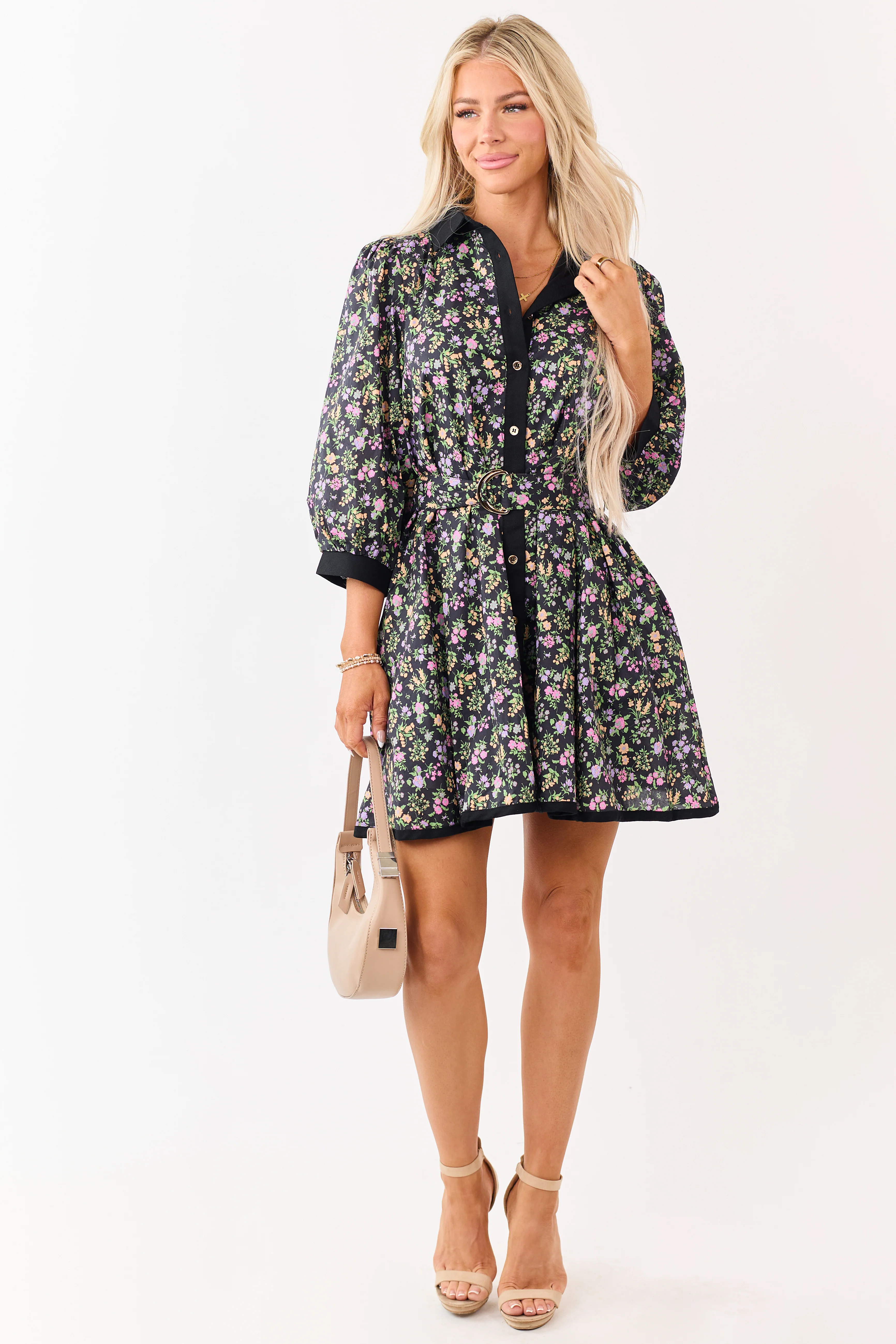 Entro Black Floral Print Cotton Mini Dress - Image 2
