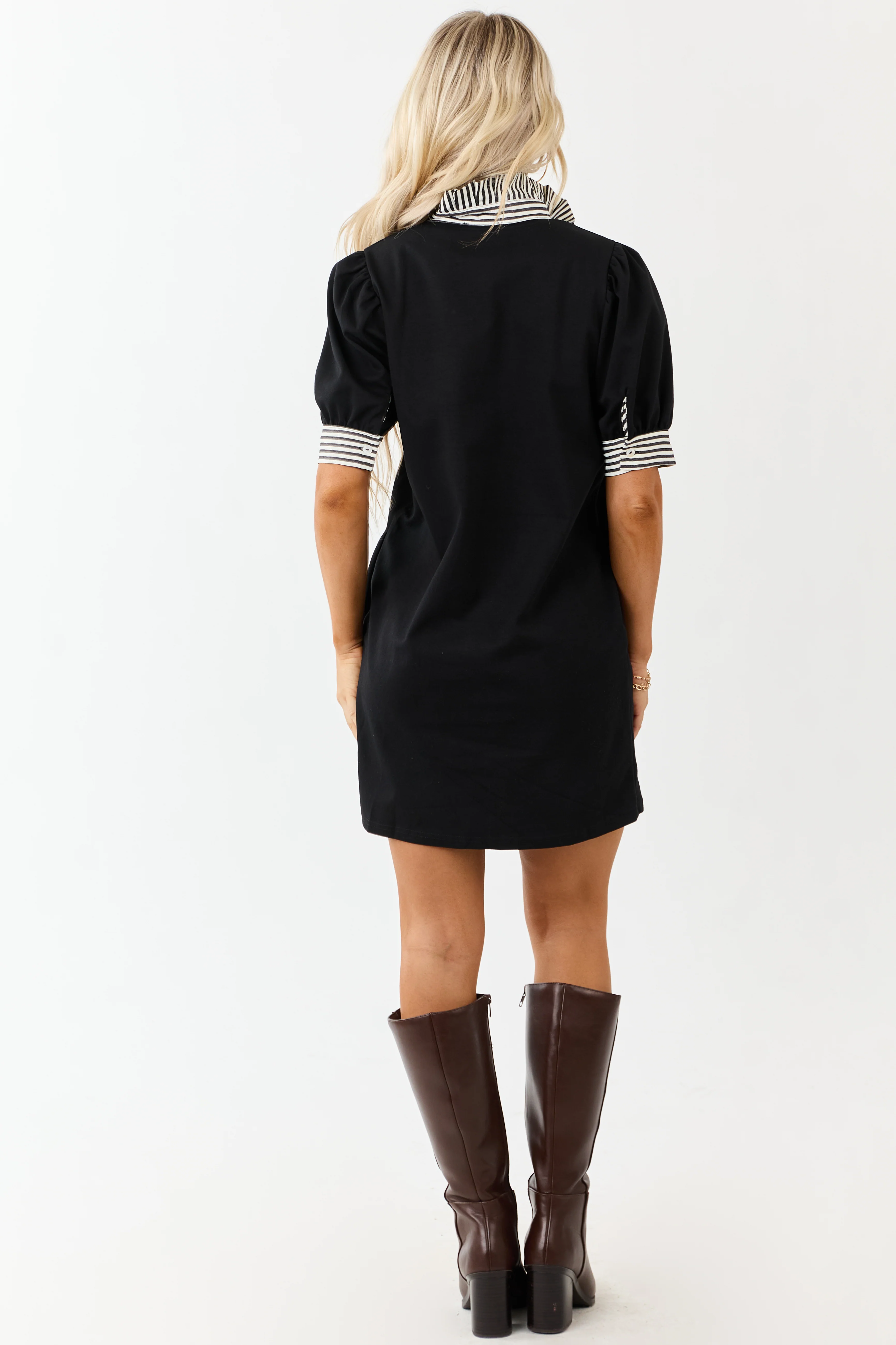 Entro Black Pullover Knit Puff Sleeve Short Dress - Image 5
