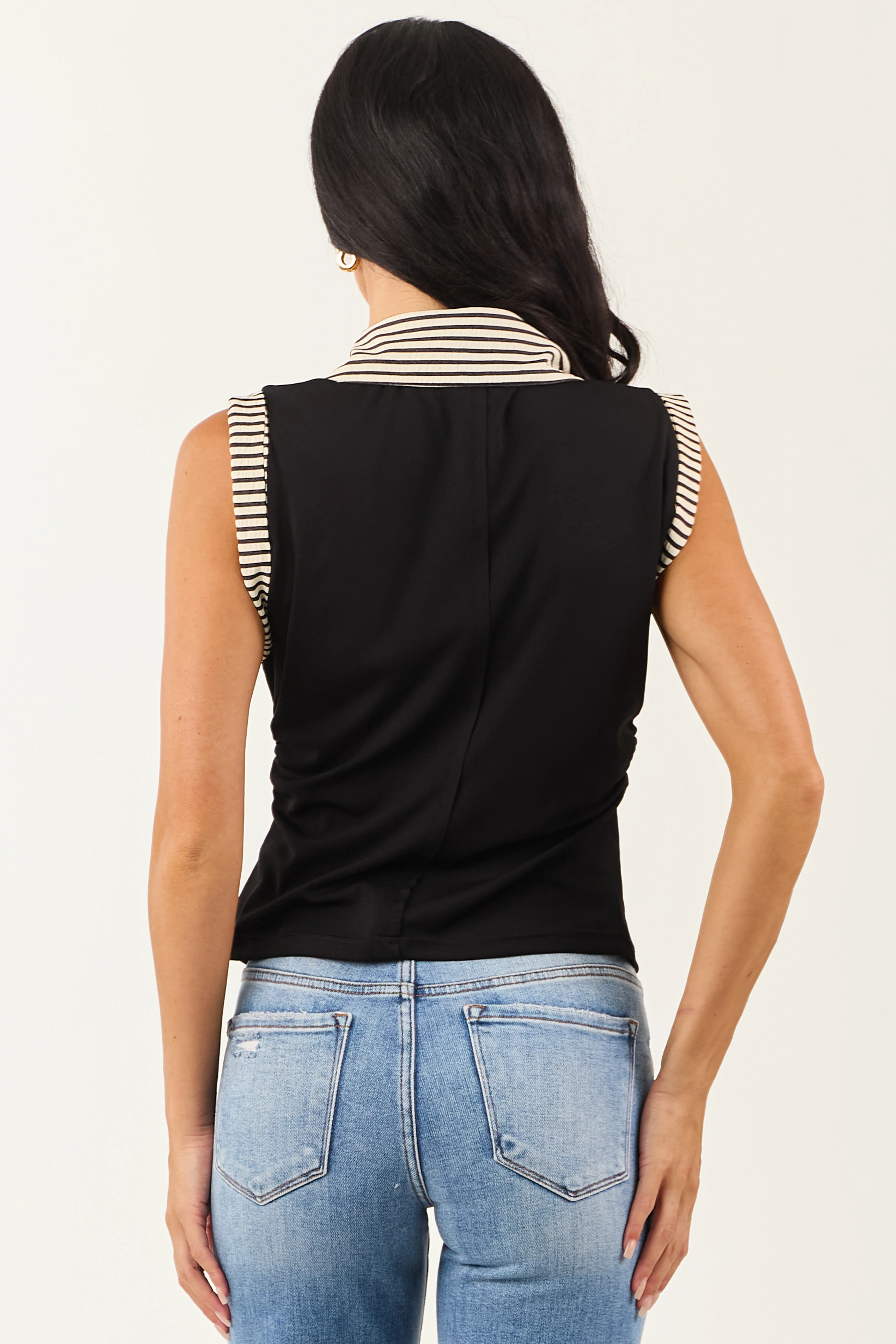 Entro Black Striped Trim Half Button Up Tank - Image 6