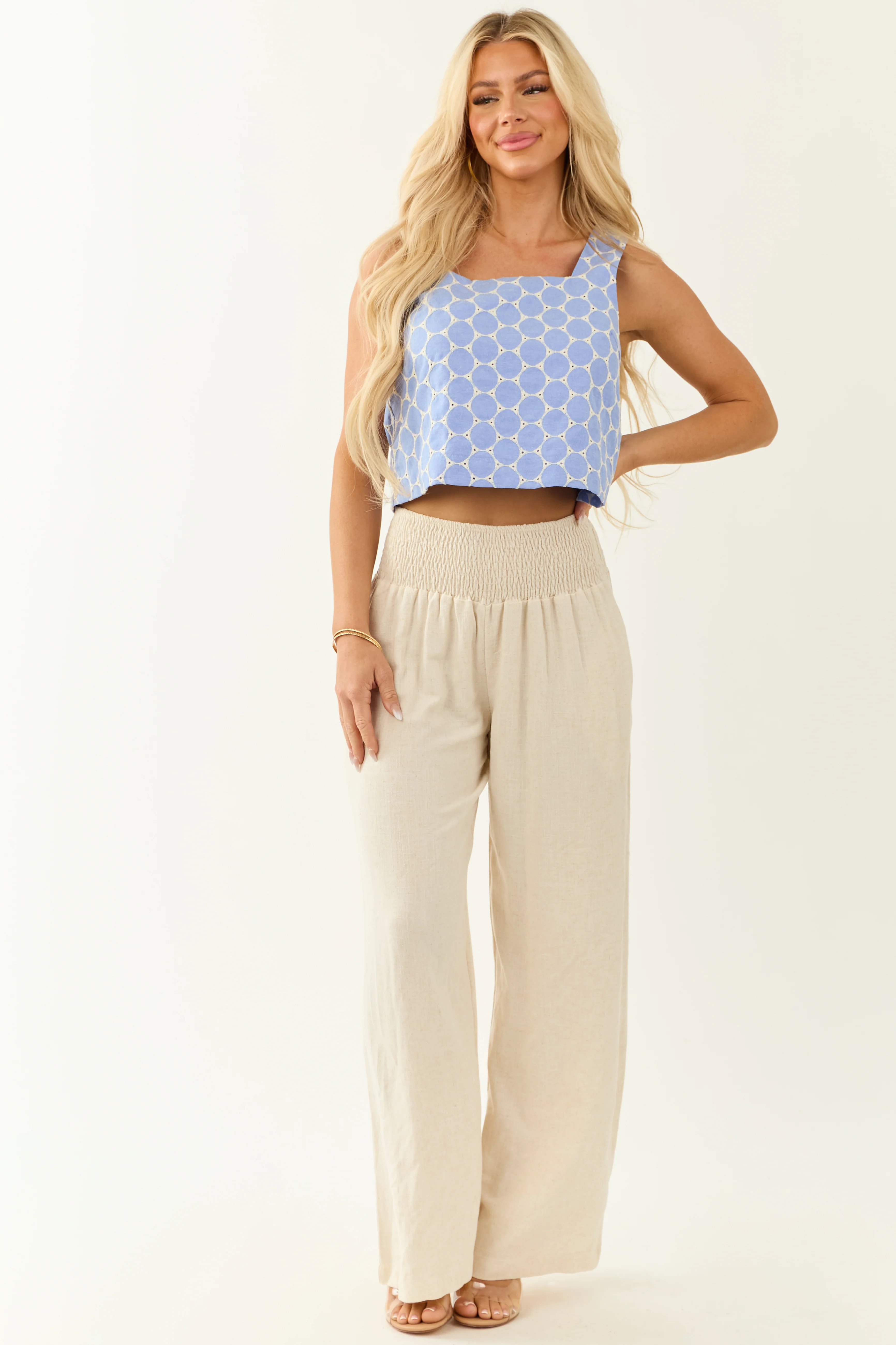 Entro Cornflower Chambray Denim Embroidered Tank Top - Image 3
