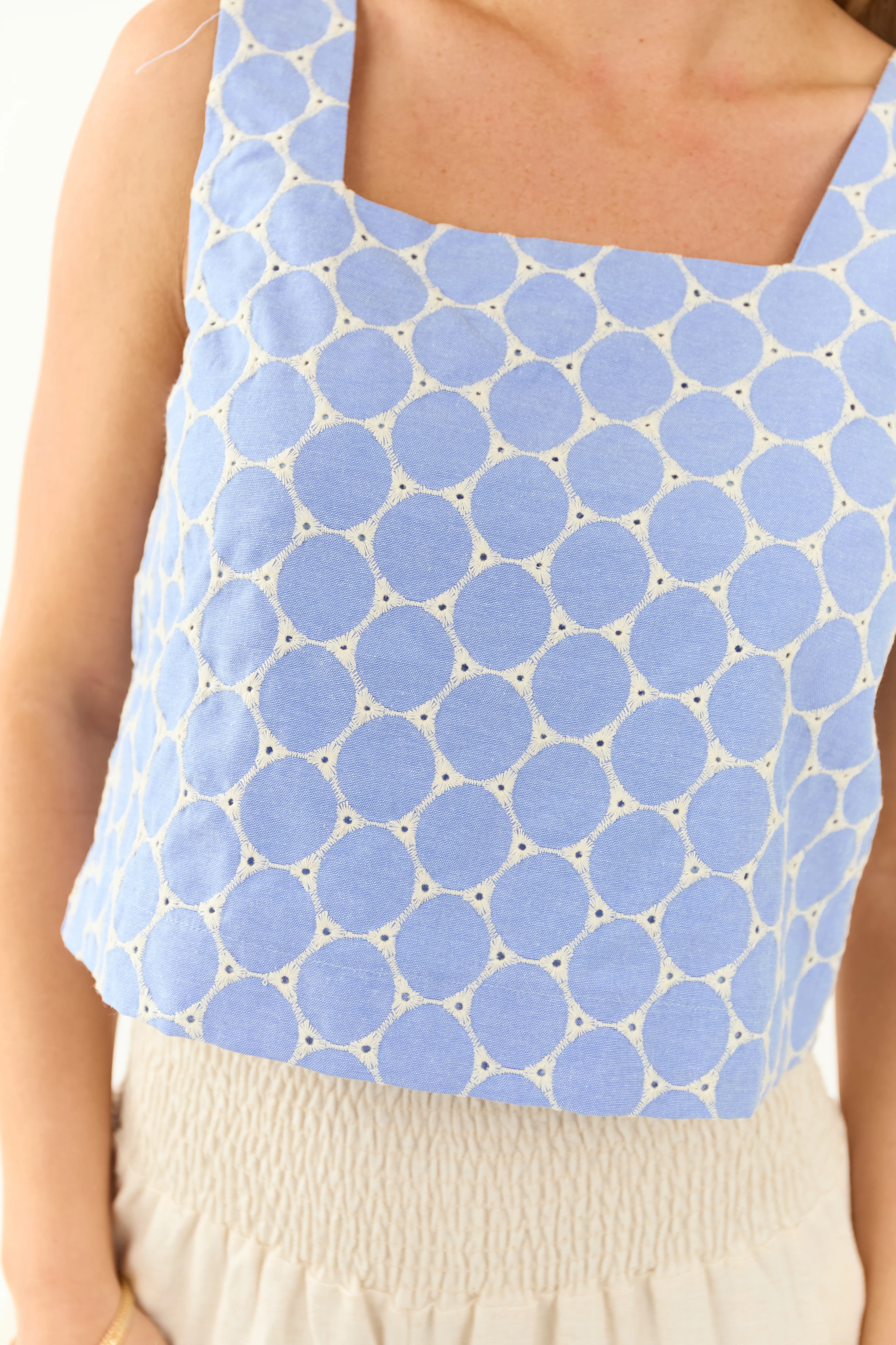 Entro Cornflower Chambray Denim Embroidered Tank Top - Image 7