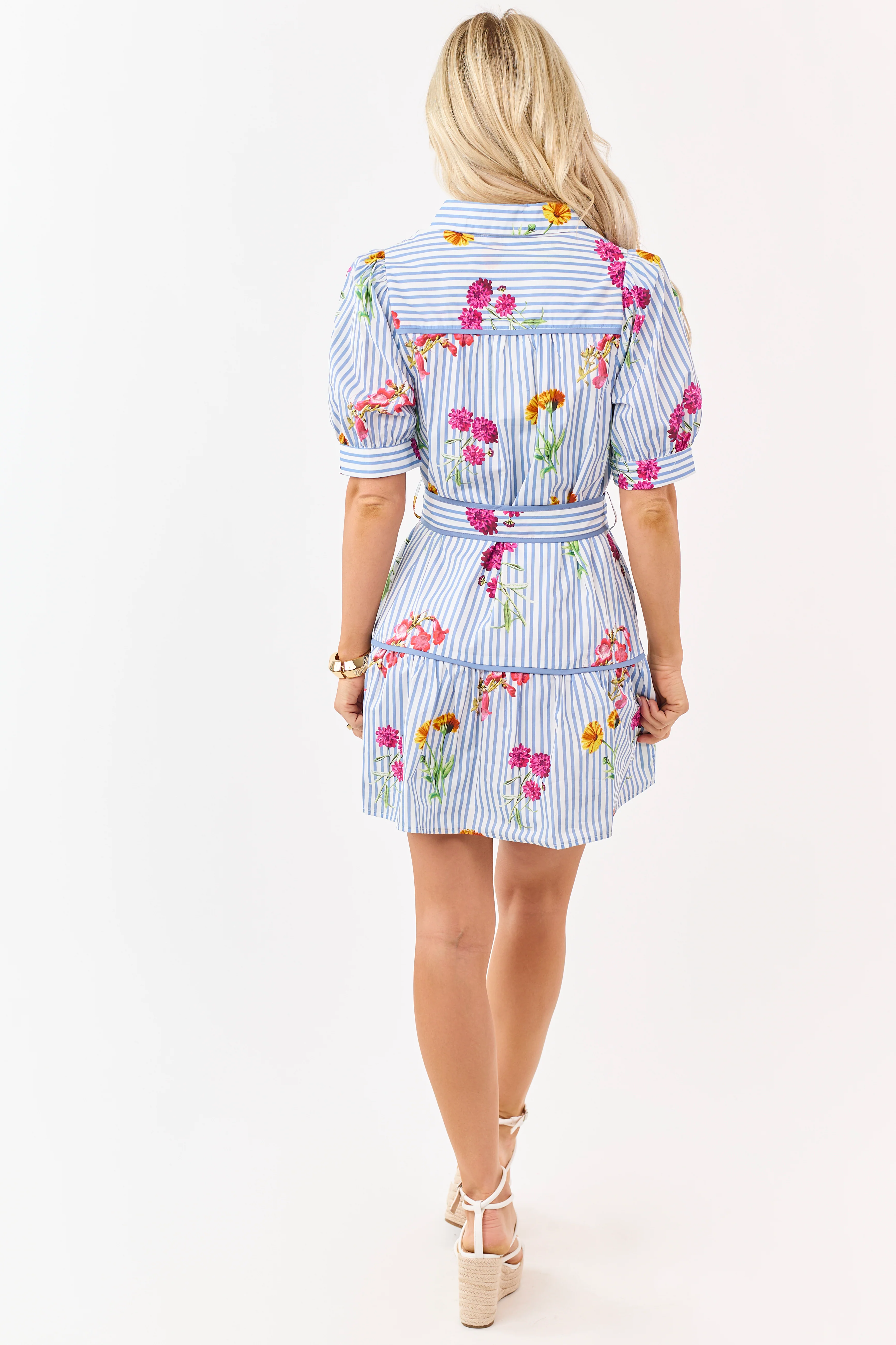 Entro Cornflower Striped Floral Cotton Mini Dress - Image 5
