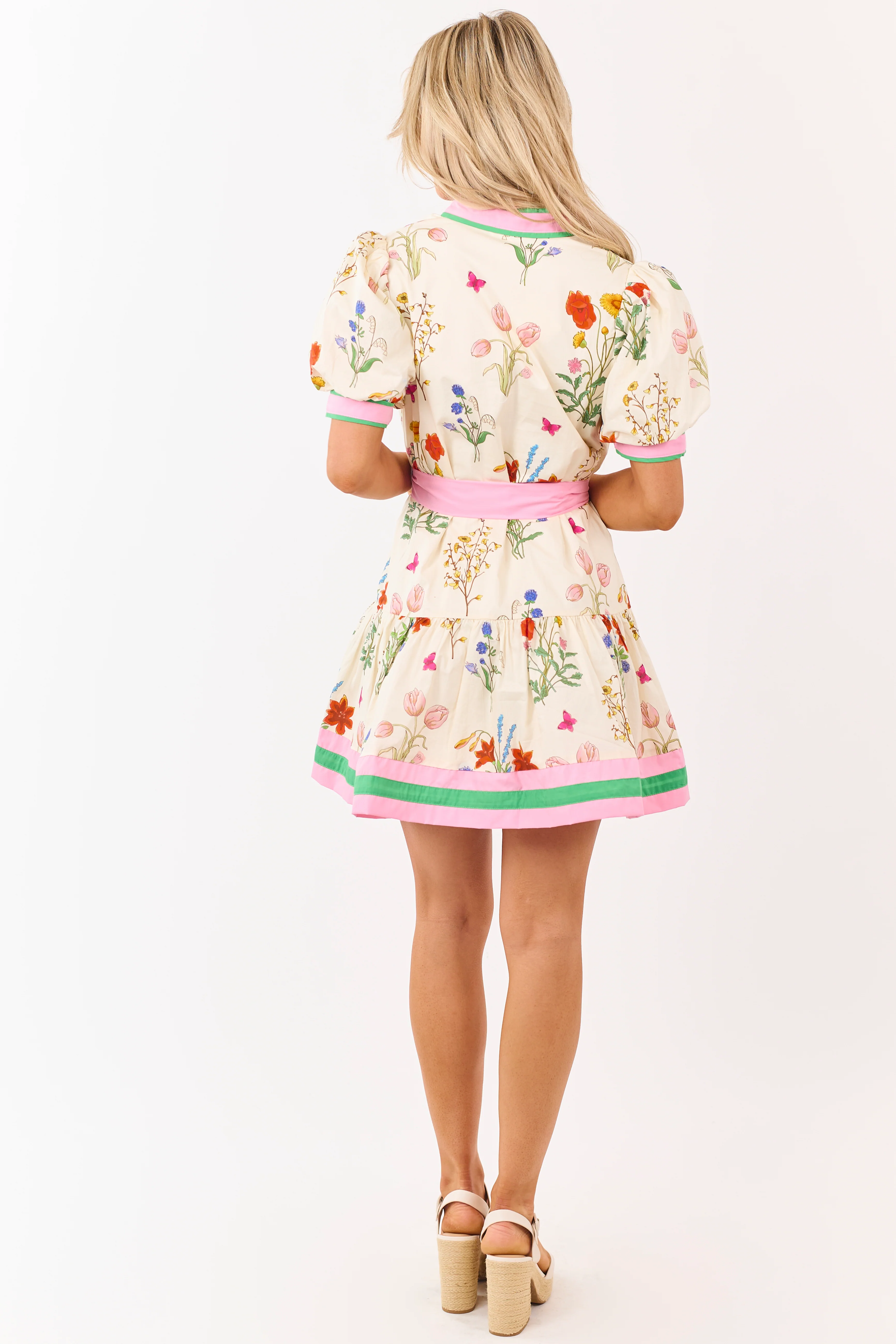 Entro Cream Cotton Vintage Floral Mini Dress - Image 5