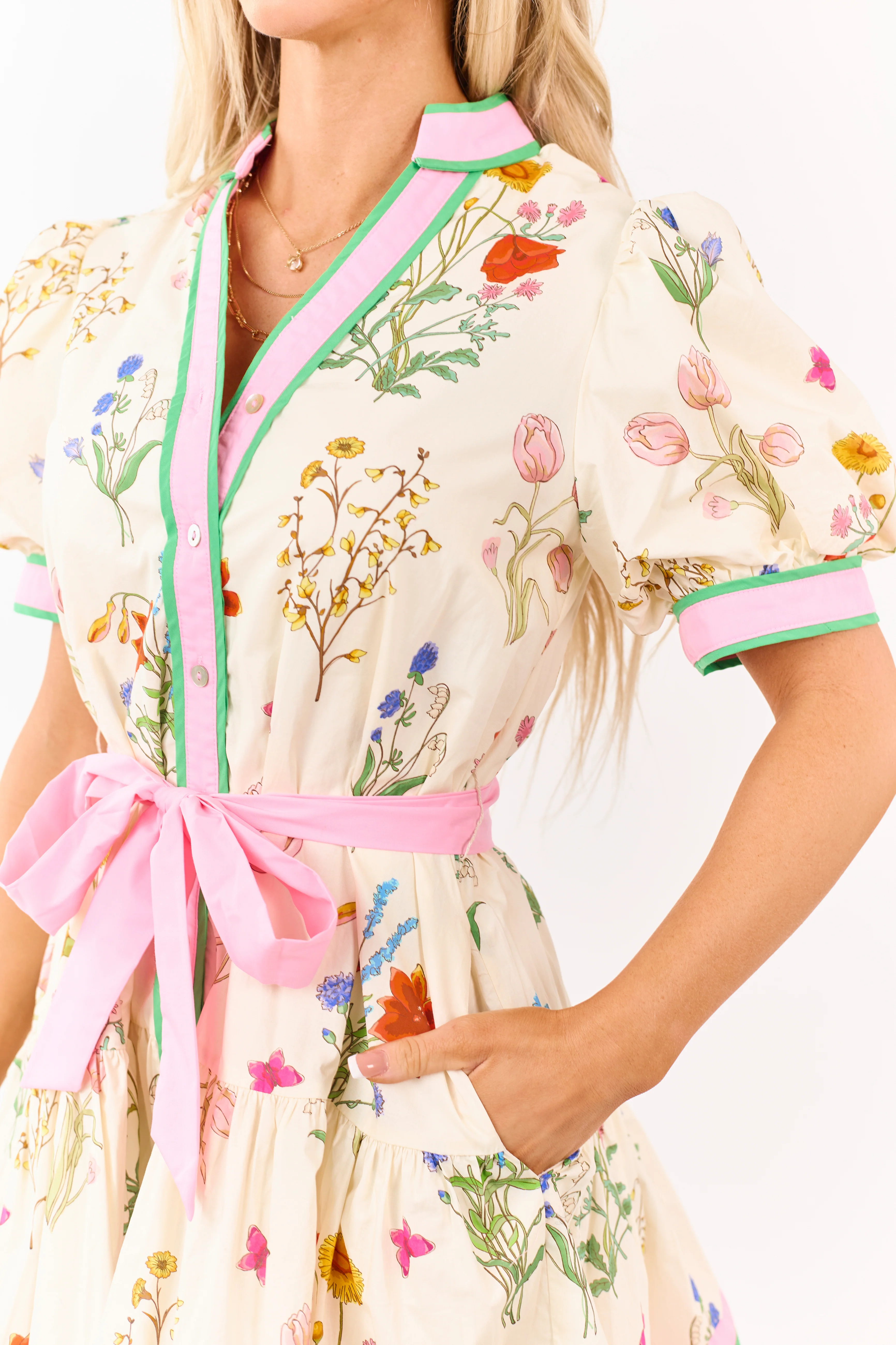 Entro Cream Cotton Vintage Floral Mini Dress - Image 6