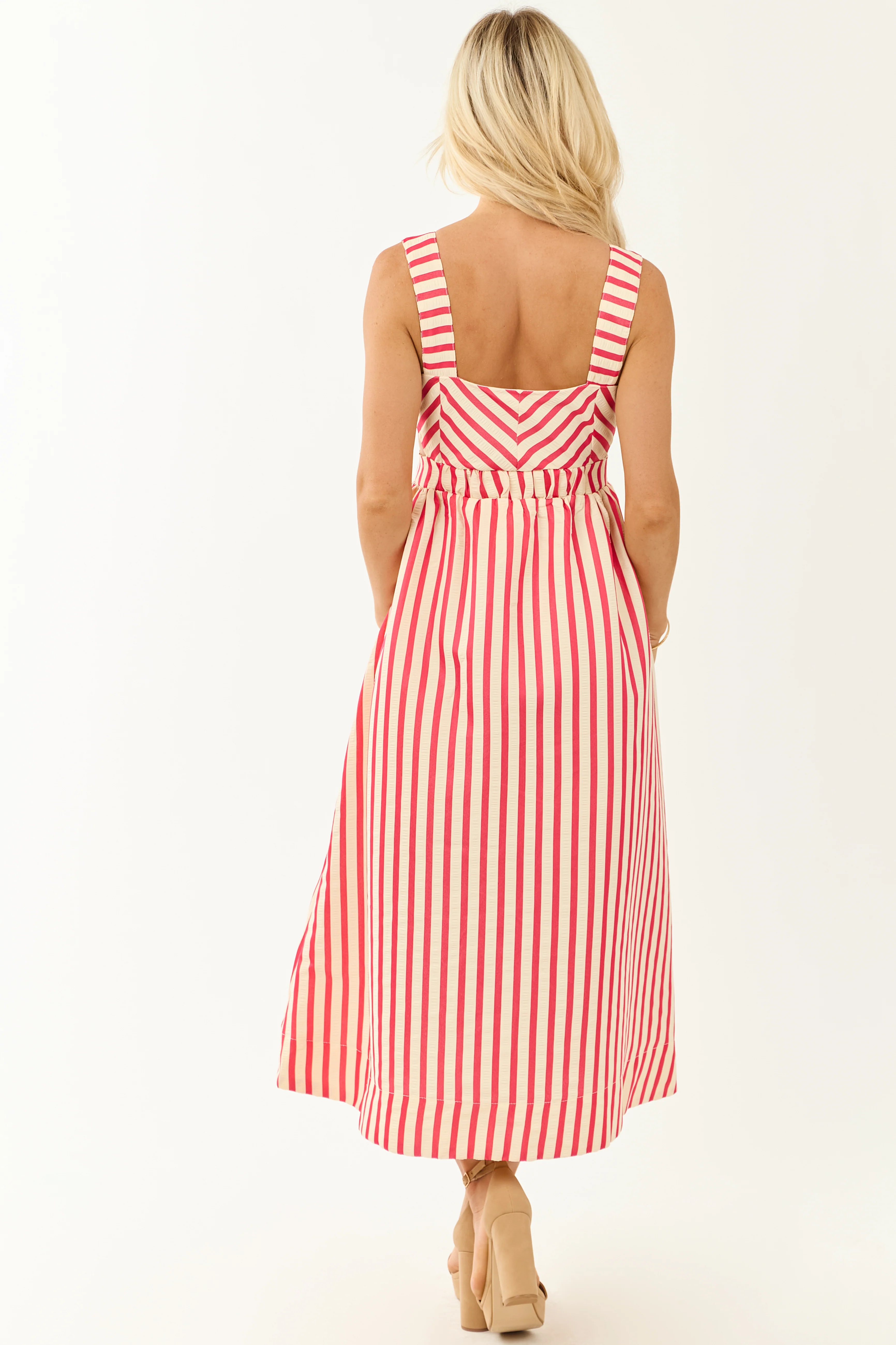Entro Crimson and Cream Striped Cut Out Midi Dress - Image 6