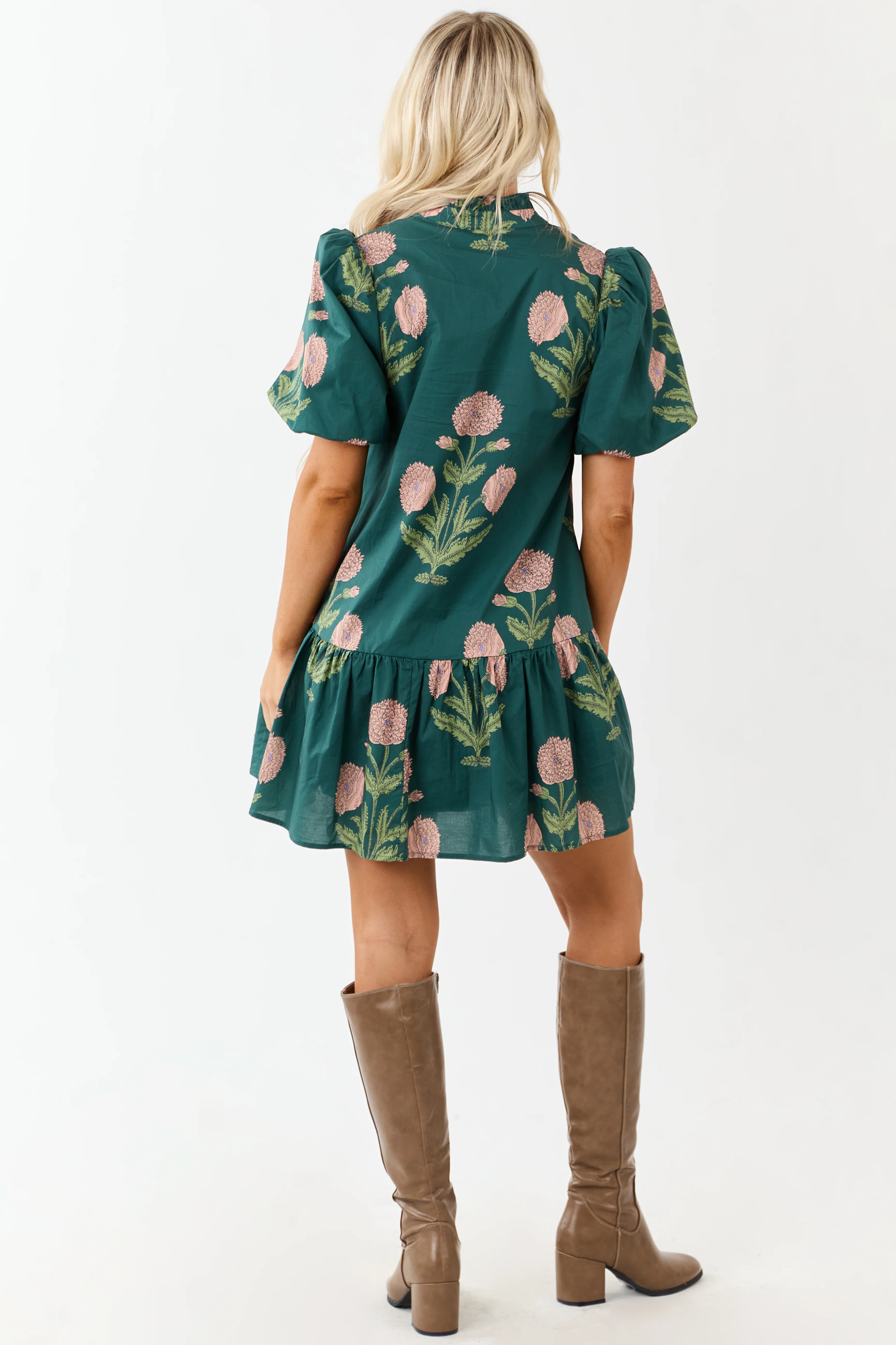 Entro Forest Green Floral Print Cotton Mini Dress - Image 4