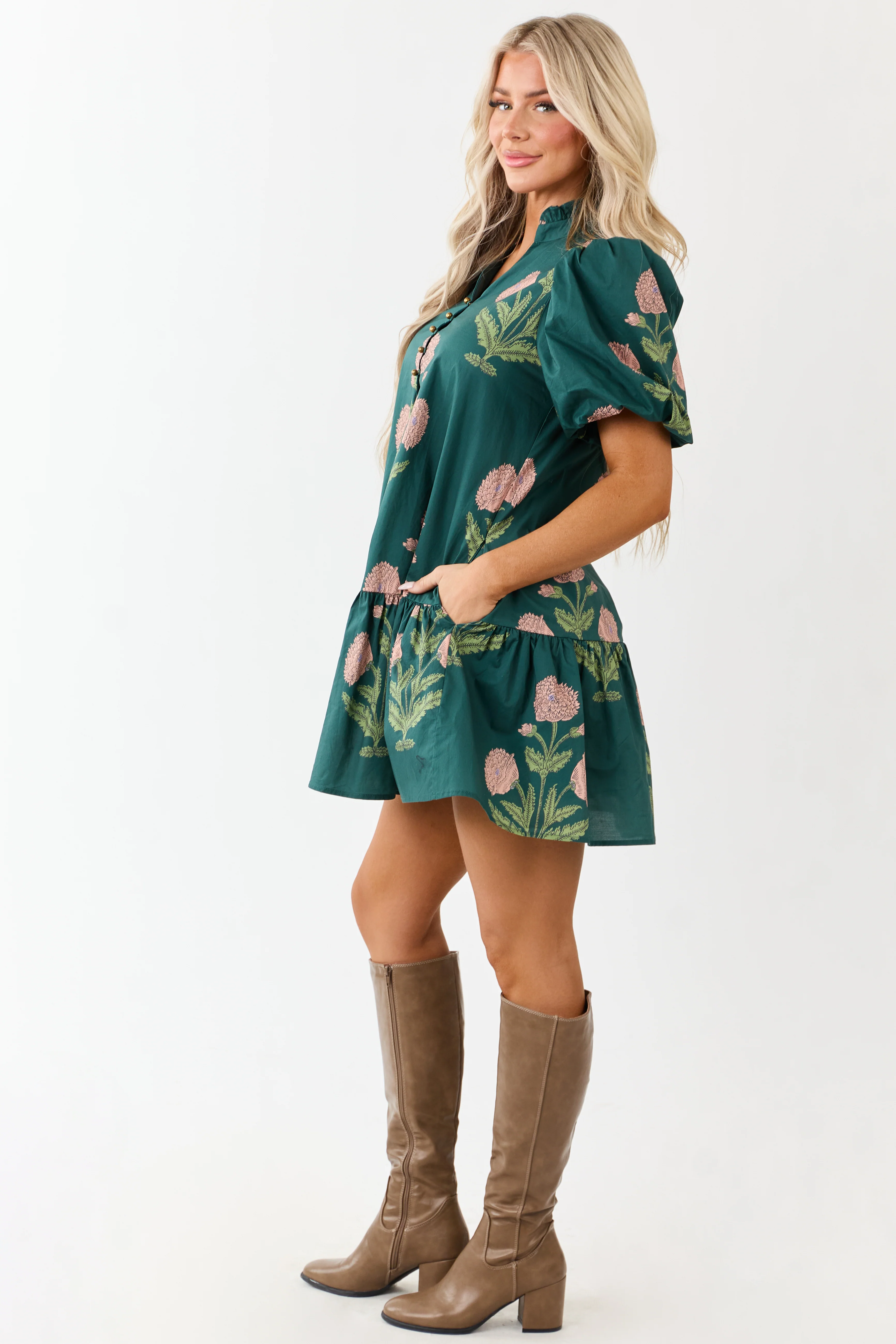 Entro Forest Green Floral Print Cotton Mini Dress - Image 5