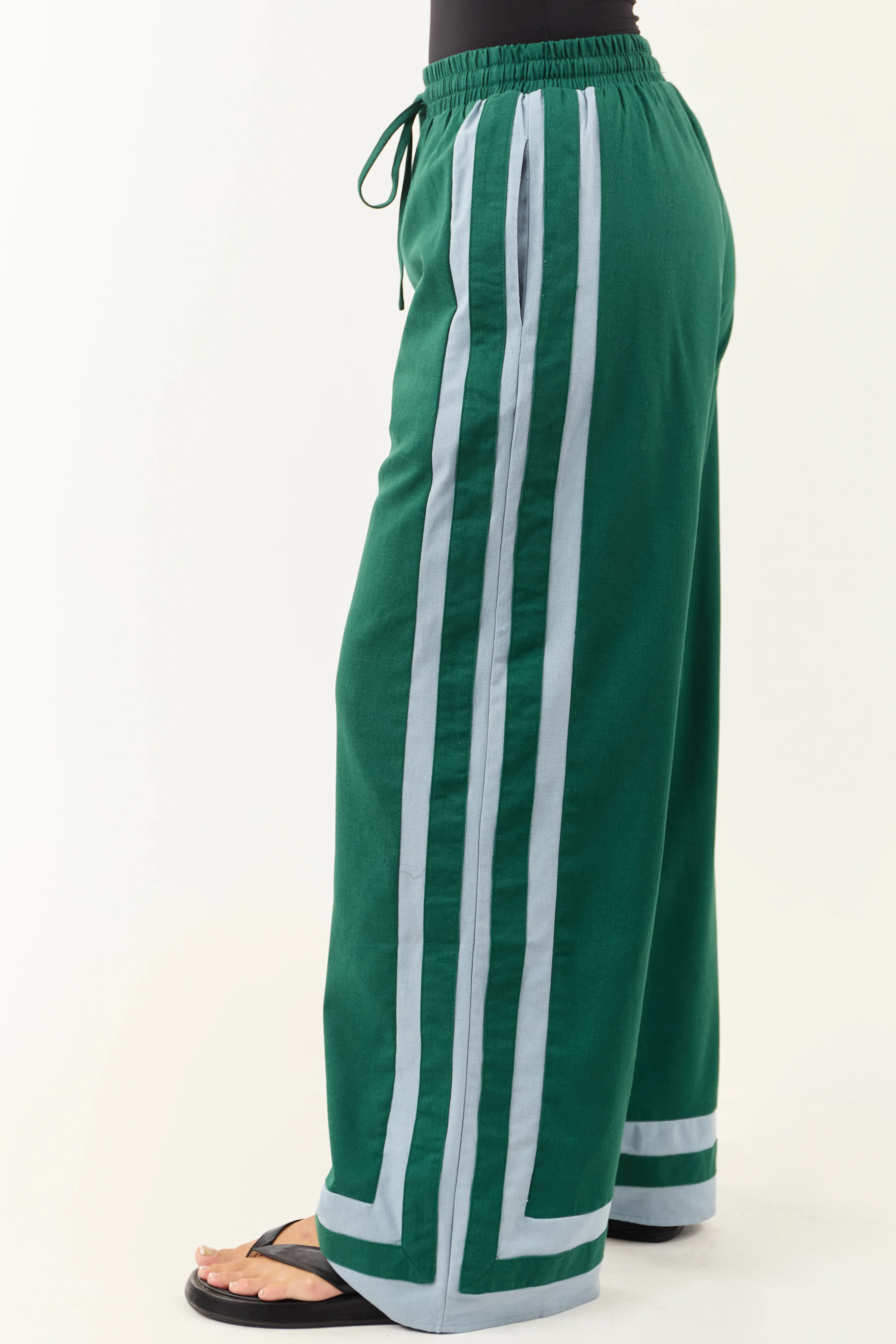 Entro Hunter Green Wide Leg Linen Blend Pants - Image 2