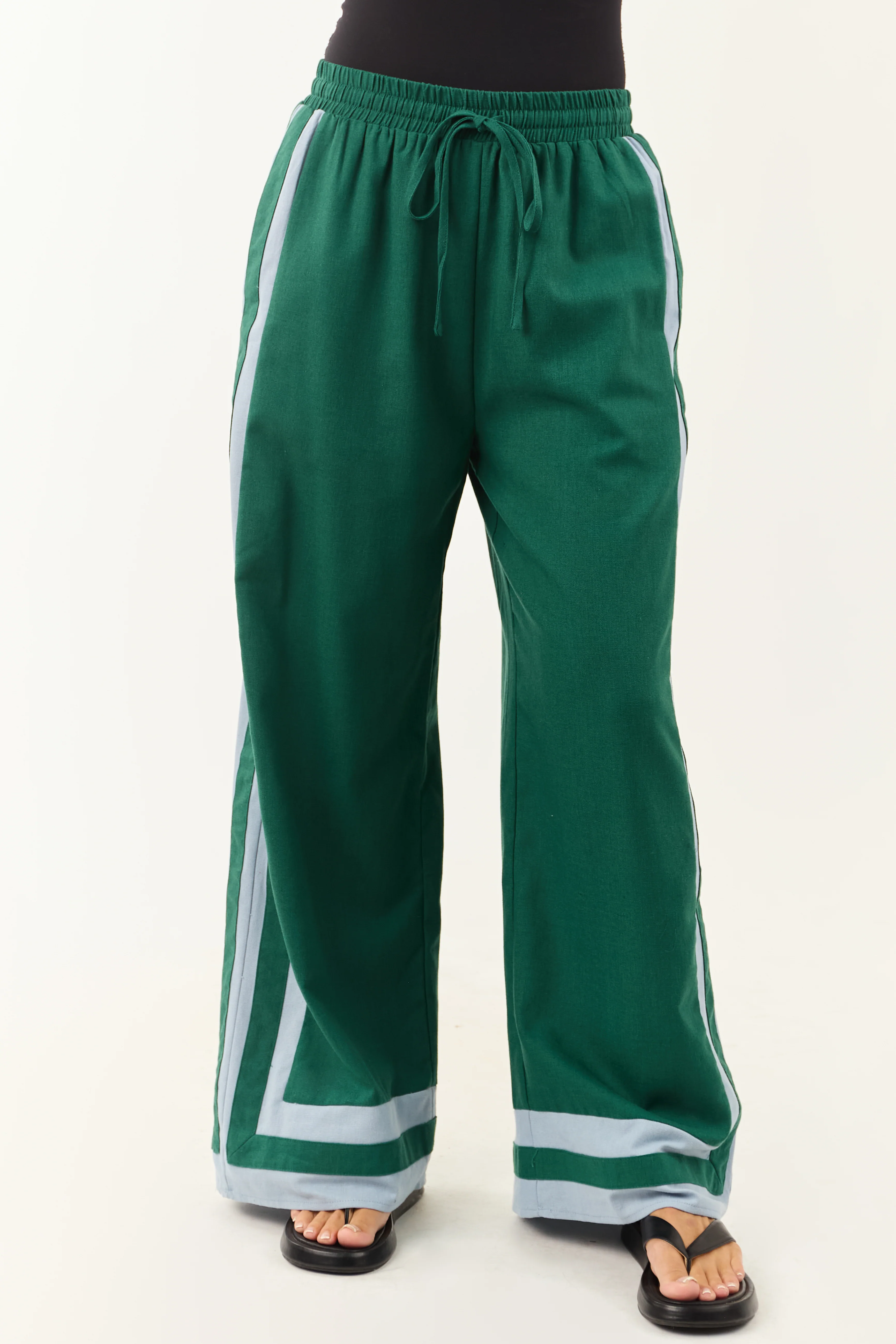 Entro Hunter Green Wide Leg Linen Blend Pants - Image 3