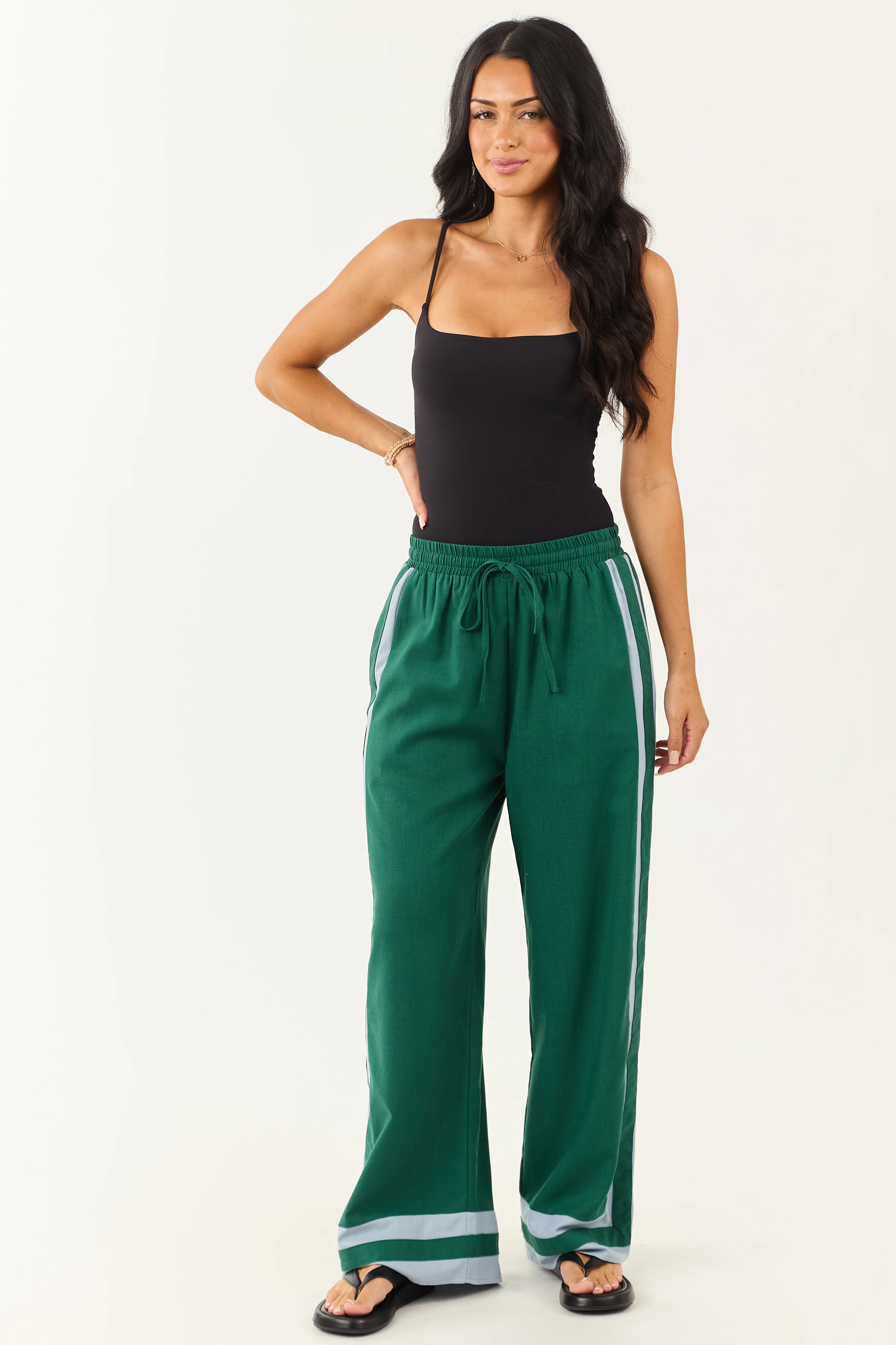 Entro Hunter Green Wide Leg Linen Blend Pants - Image 5