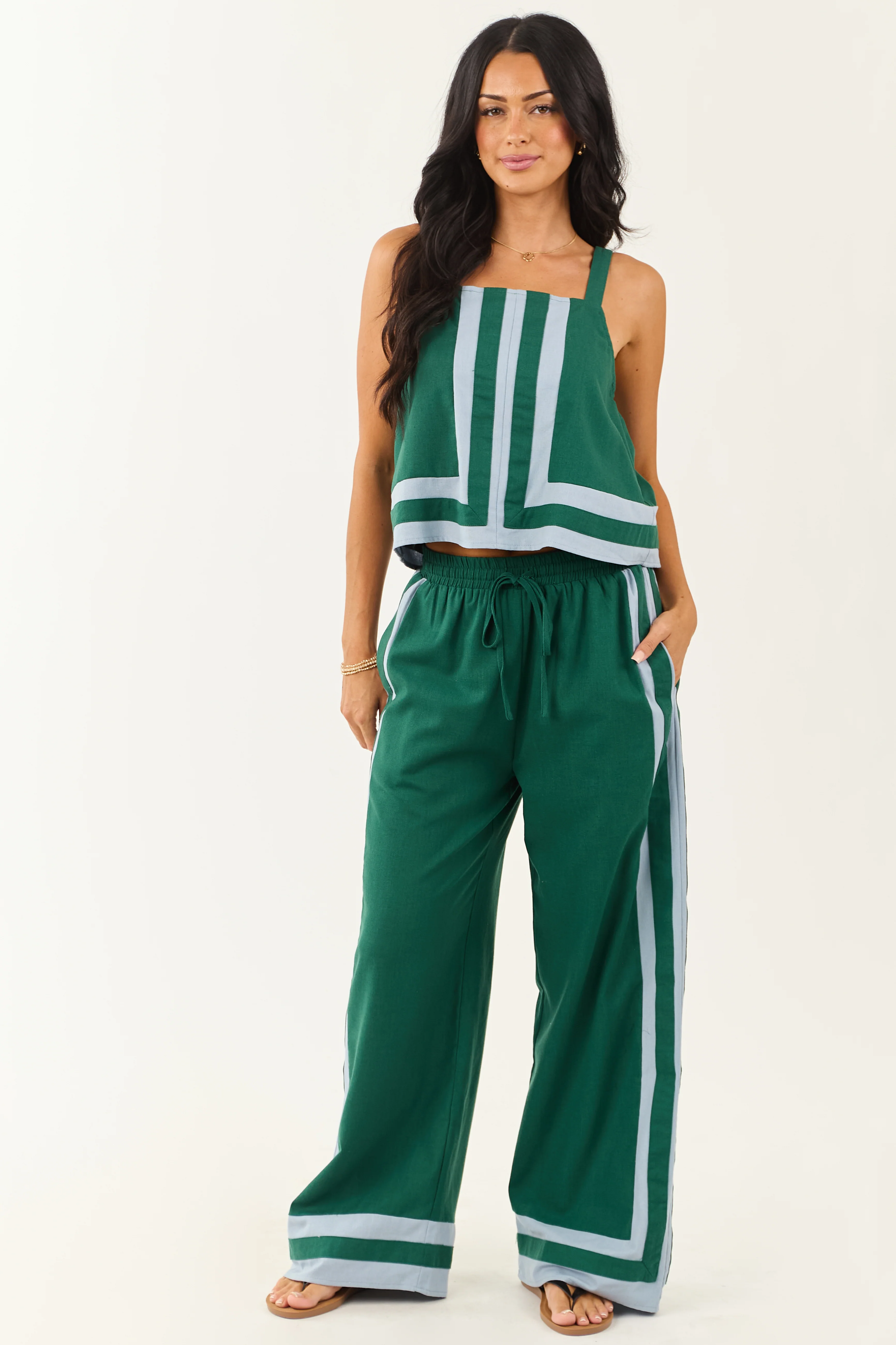 Entro Hunter Green Wide Leg Linen Blend Pants - Image 6