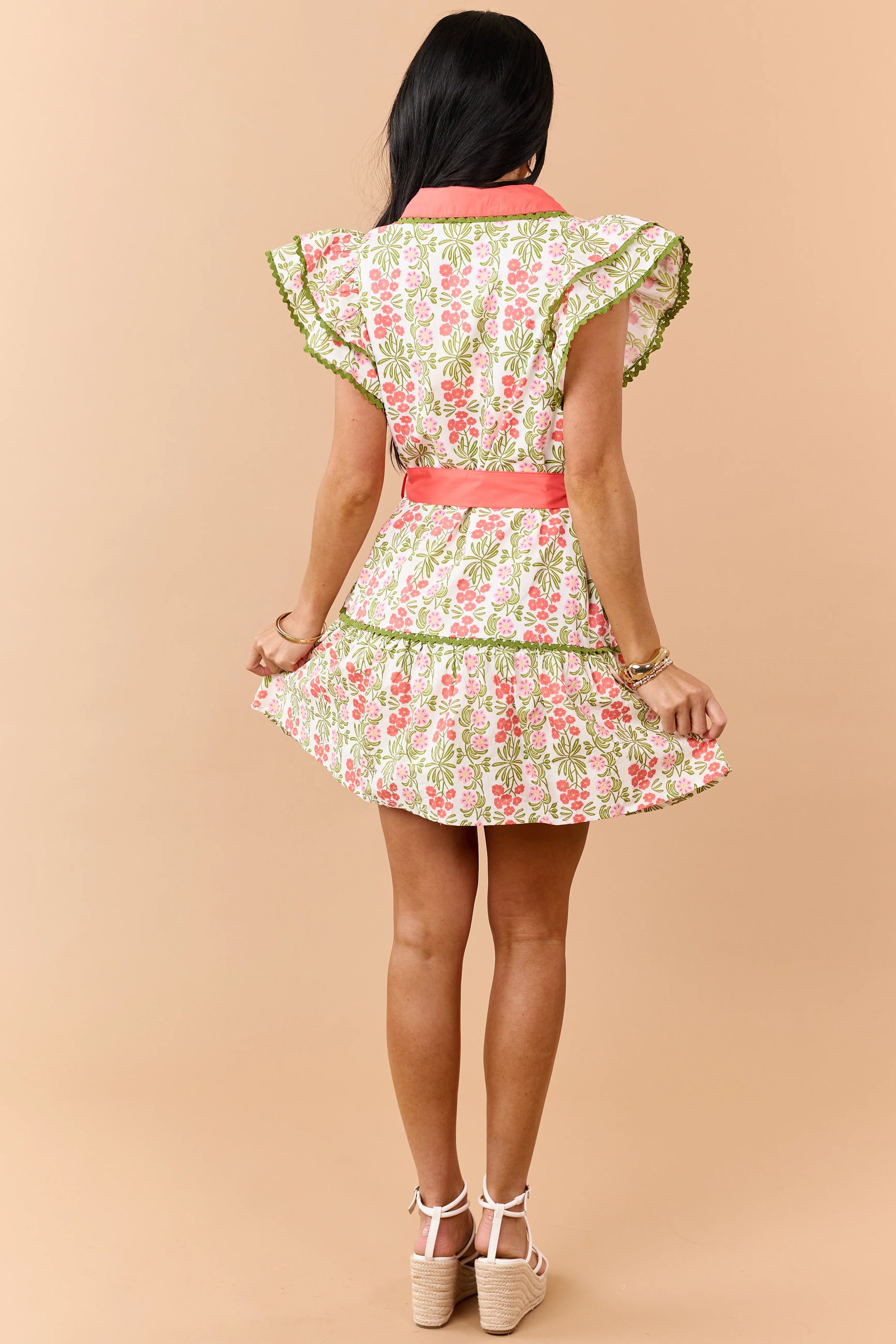 Entro Ivory Floral Print Buttoned Cotton Mini Dress - Image 5
