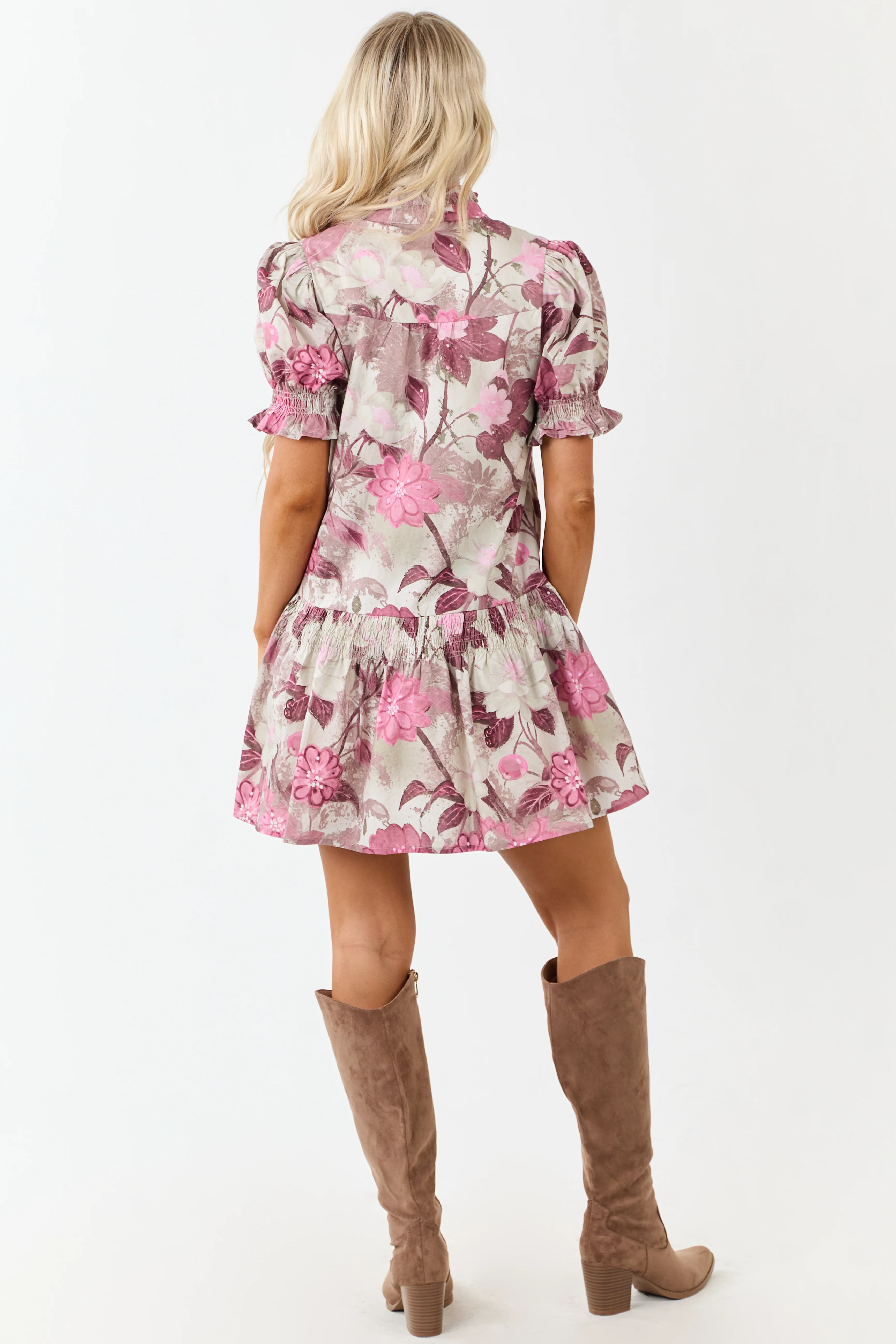 Entro Ivory Floral Smocked Detail Cotton Mini Dress - Image 5