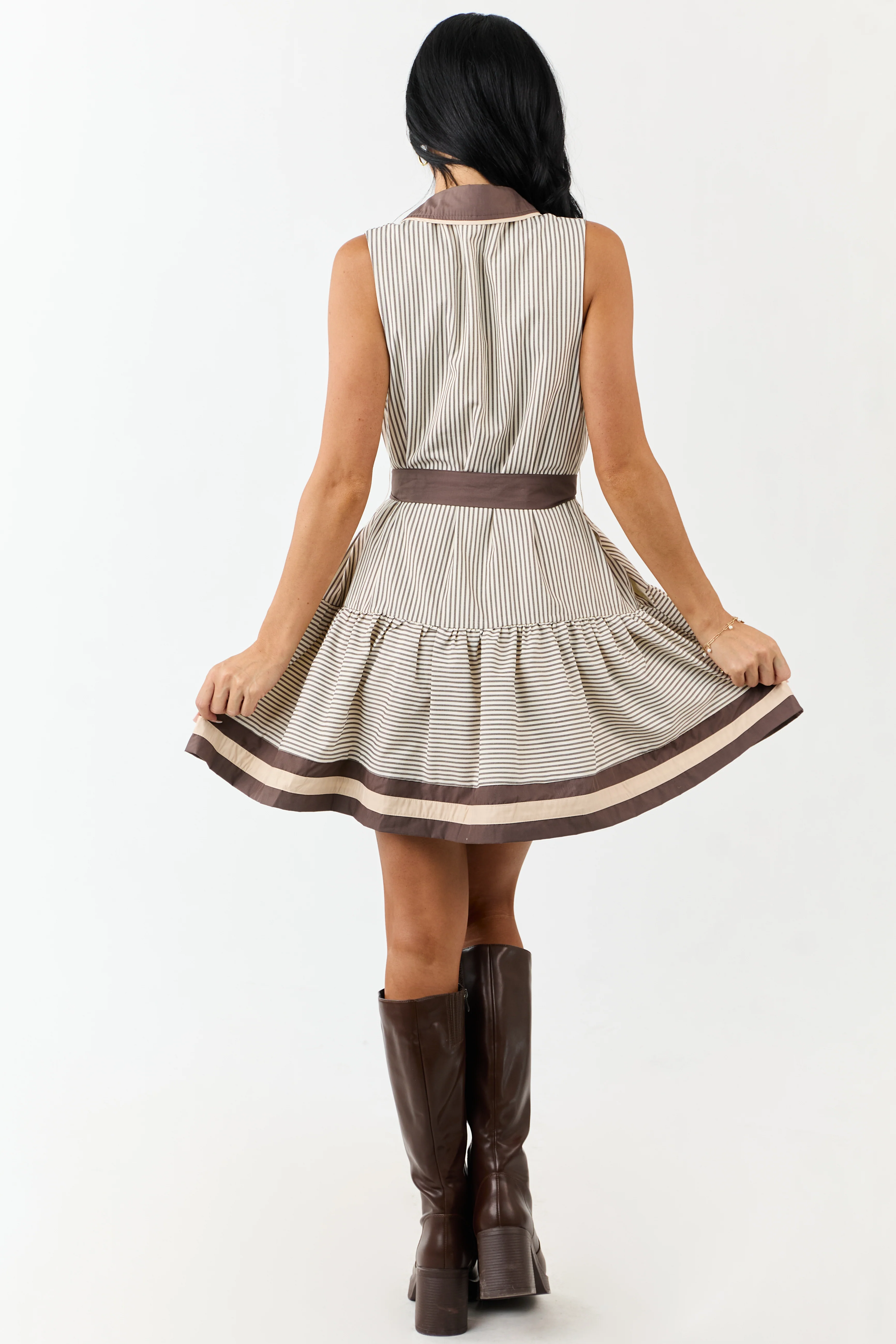 Entro Ivory Striped Button Down Waist Tie Mini Dress - Image 6
