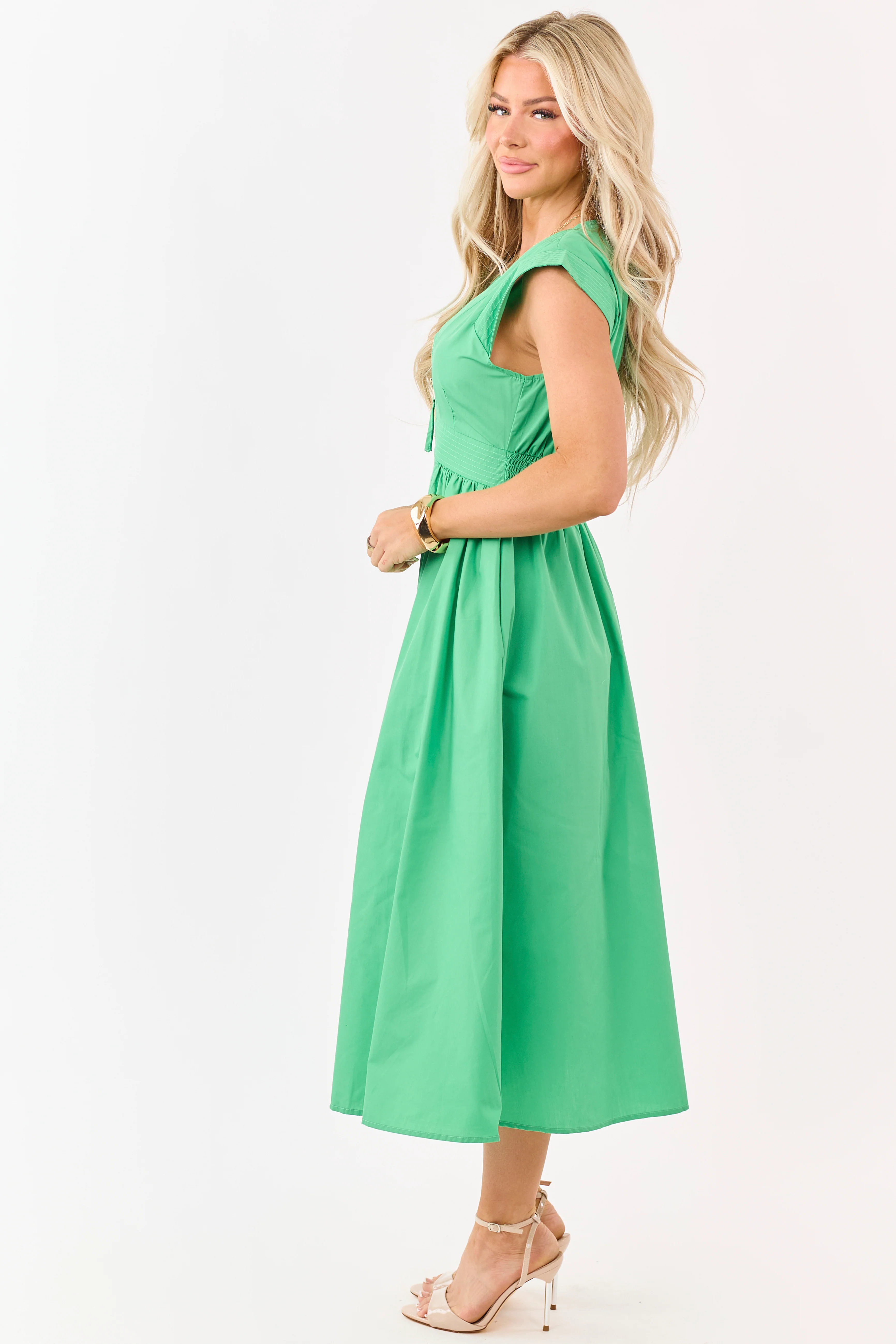 Entro Kelly Green Zip Up Cap Sleeve Midi Dress - Image 4