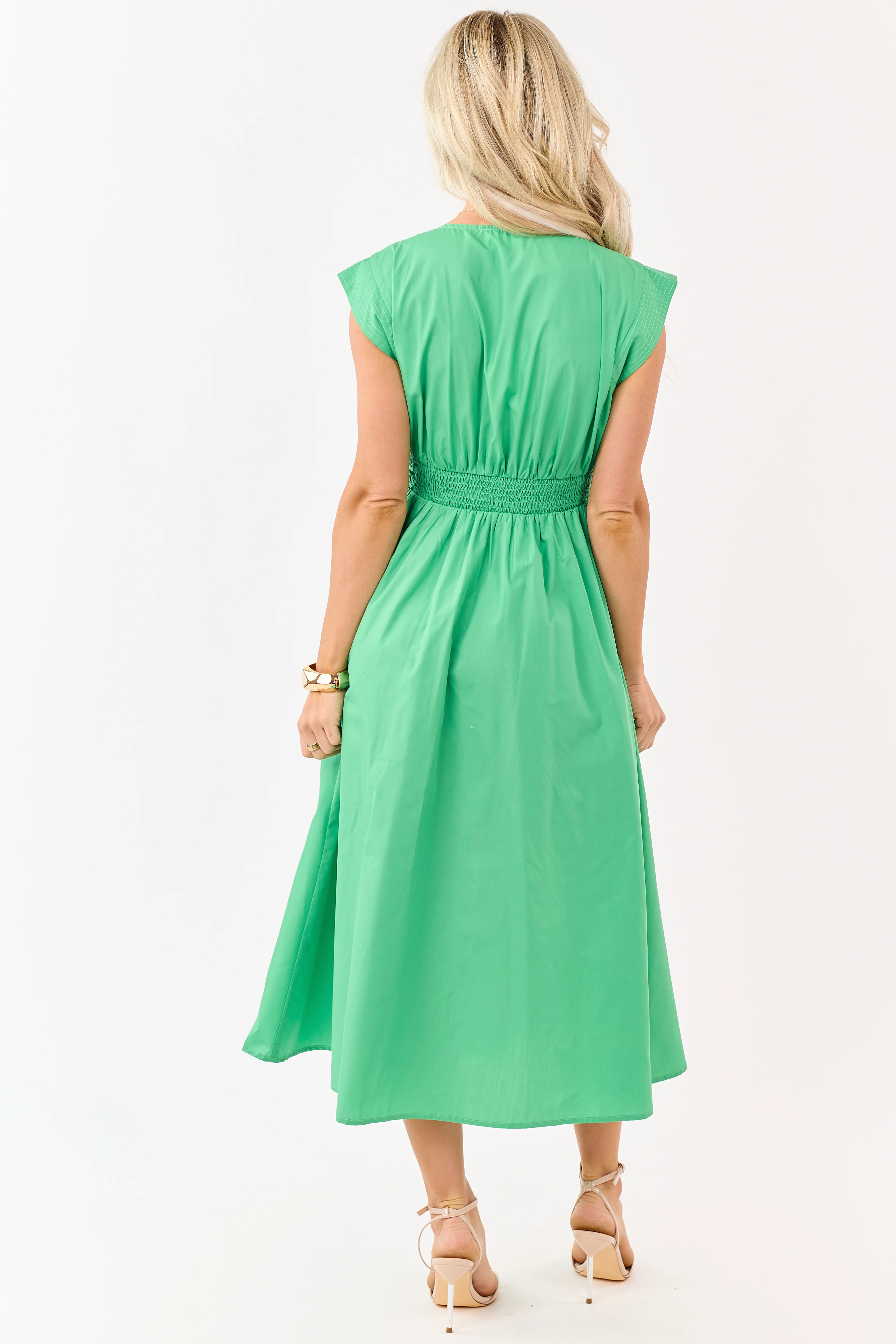 Entro Kelly Green Zip Up Cap Sleeve Midi Dress - Image 5