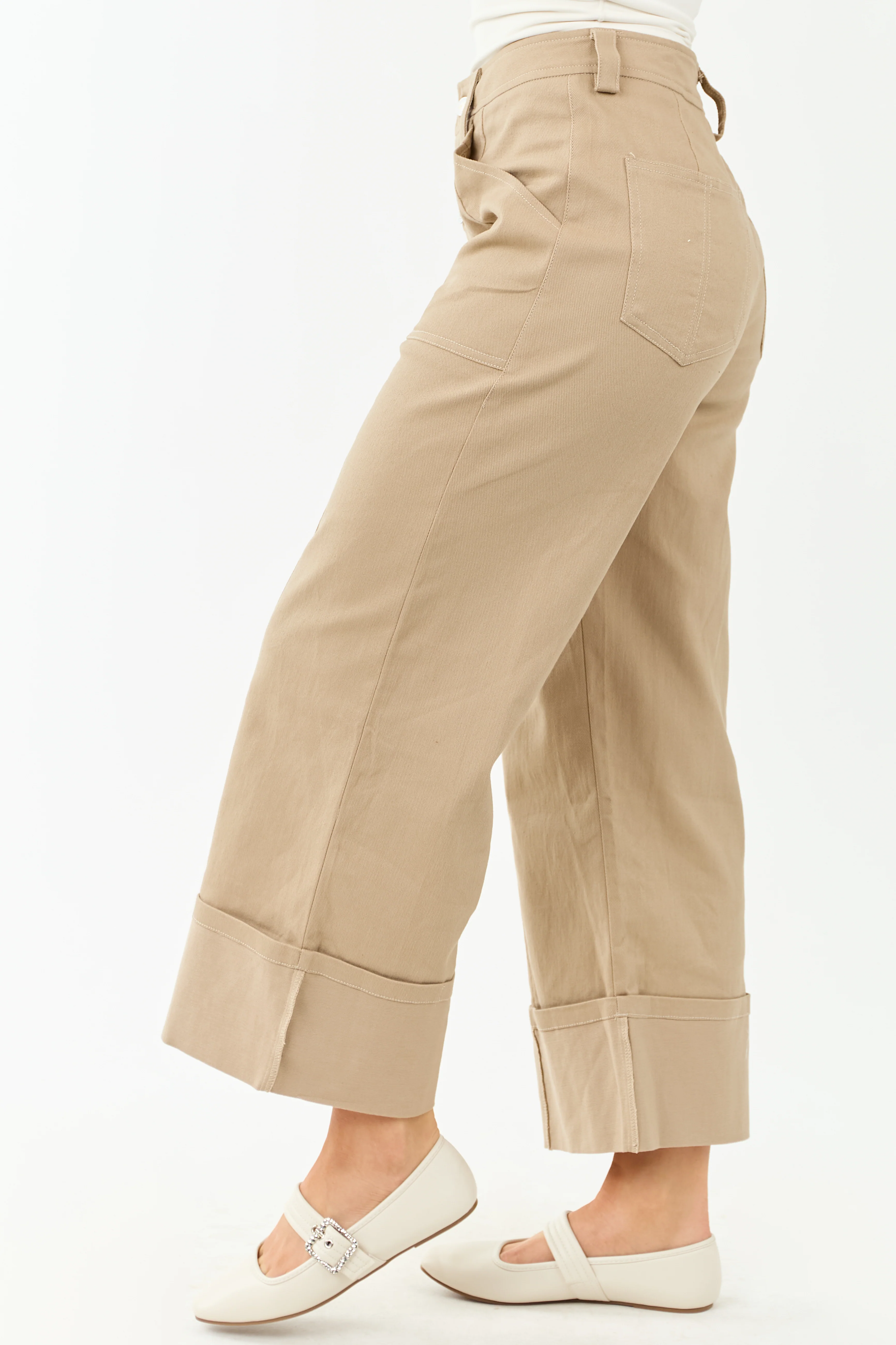 Entro Latte Wide Leg Cropped Cuffed High Waist Pants - Image 3