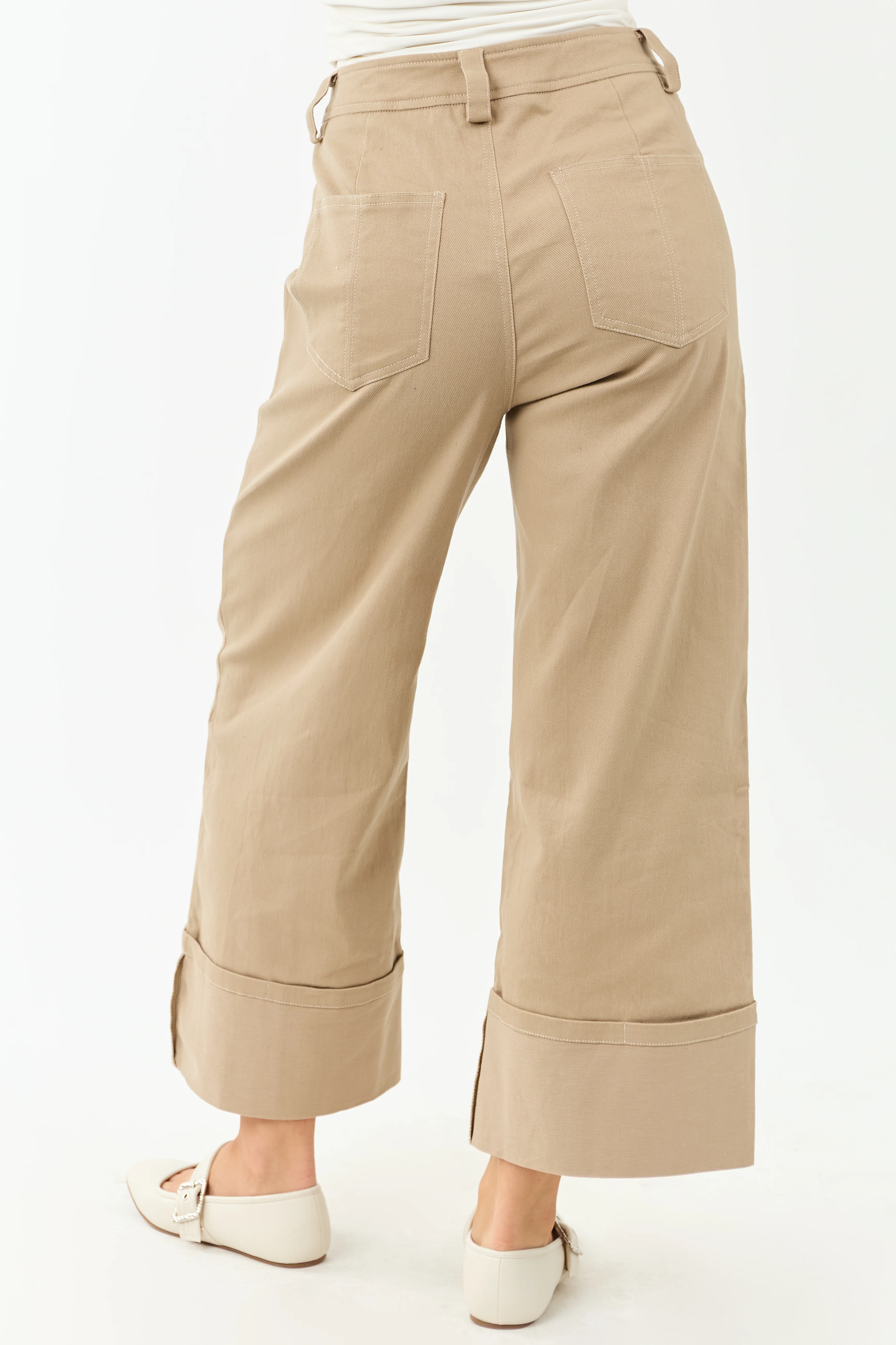 Entro Latte Wide Leg Cropped Cuffed High Waist Pants - Image 4