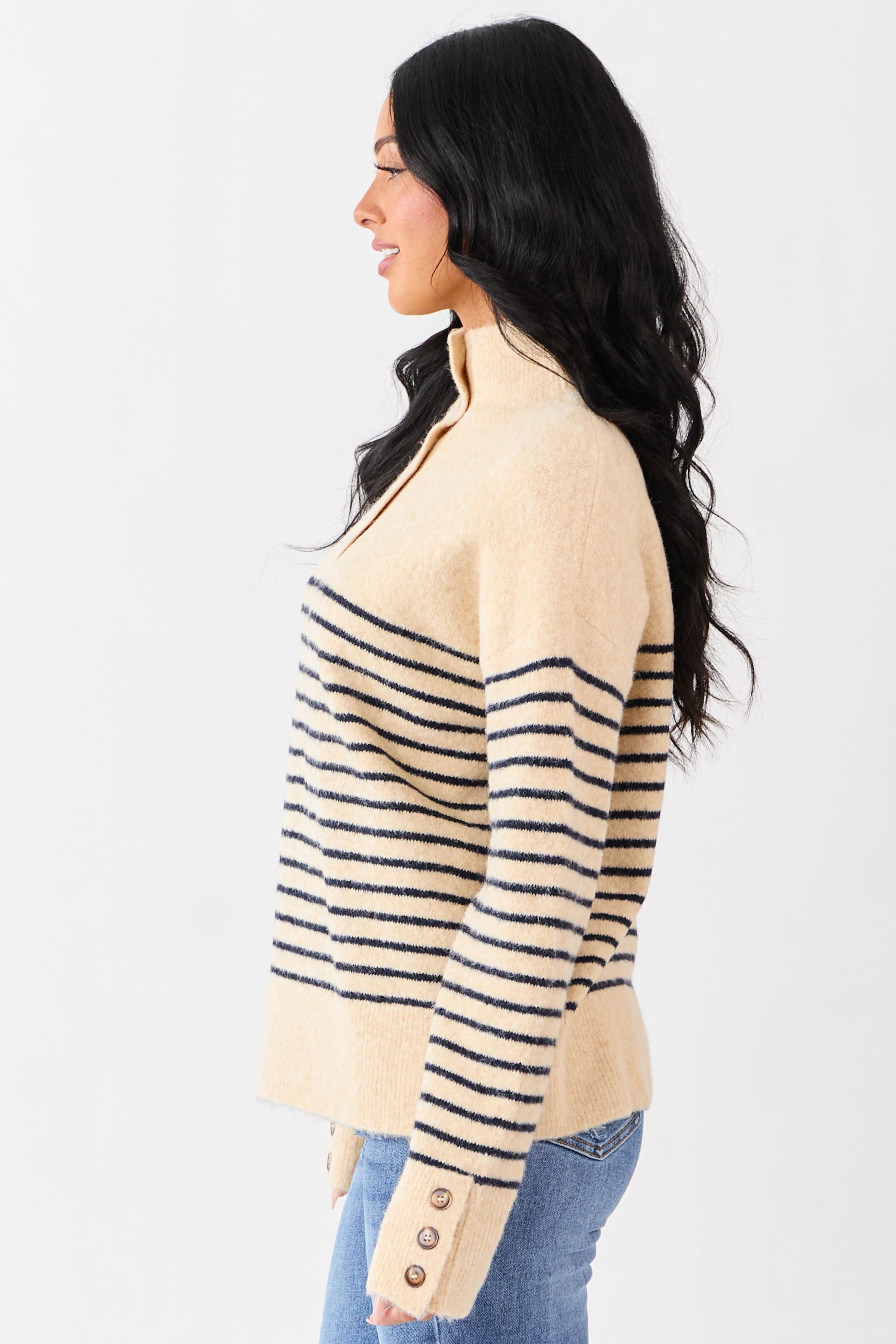 Entro Light Beige Striped Wool Blend Sweater - Image 4