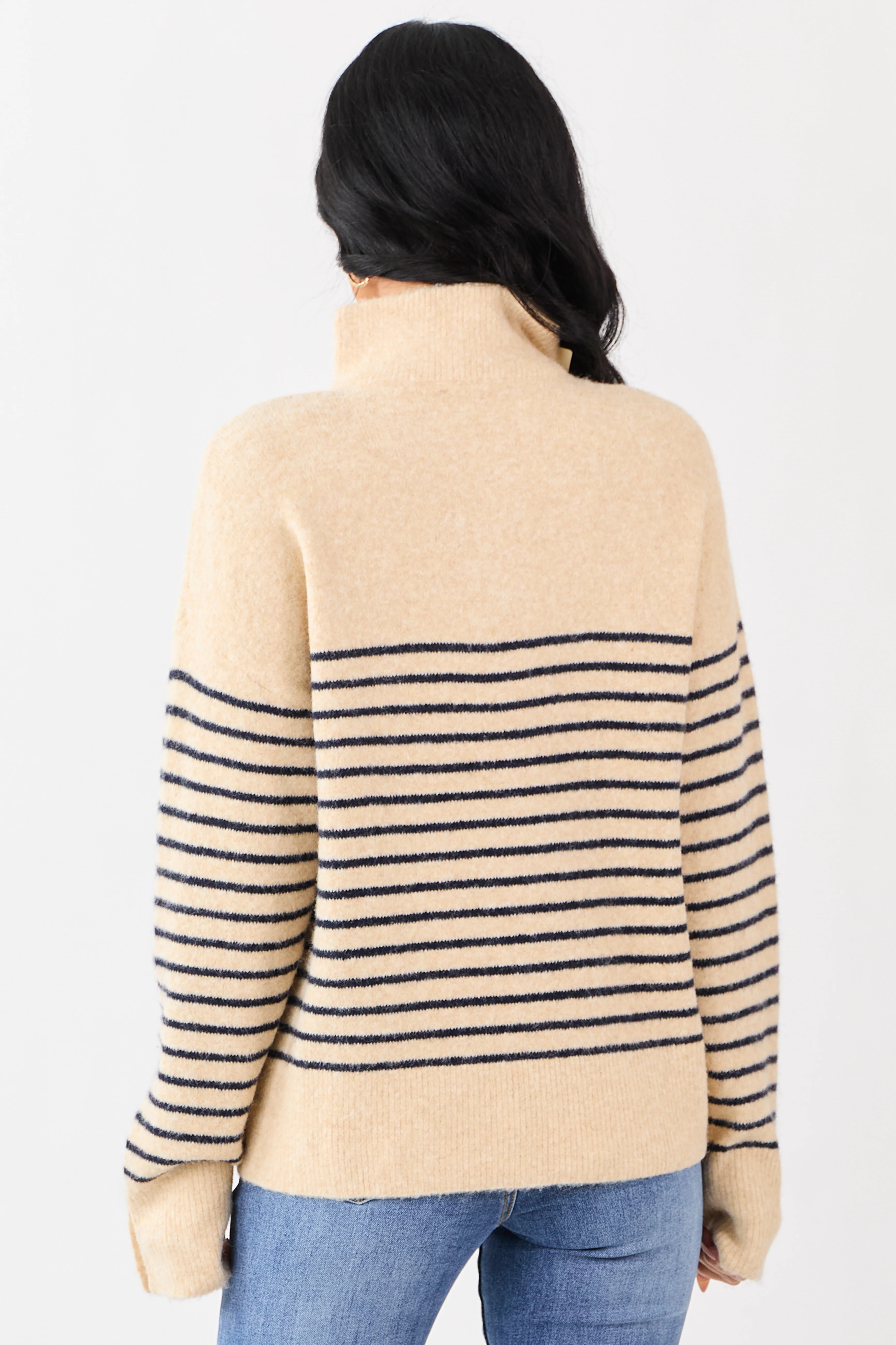 Entro Light Beige Striped Wool Blend Sweater - Image 5
