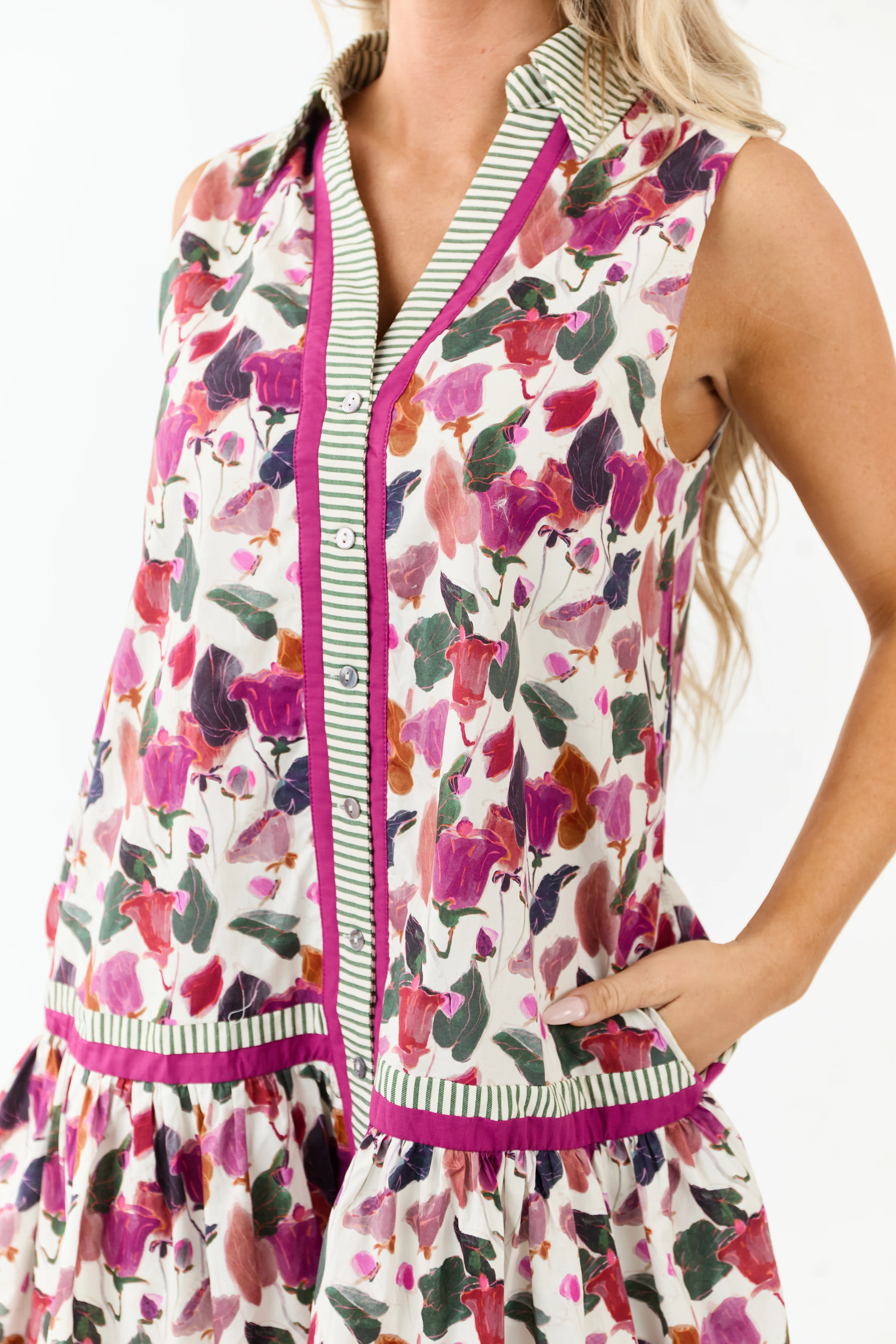 Entro Mulberry Floral Button Up Cotton Mini Dress - Image 8