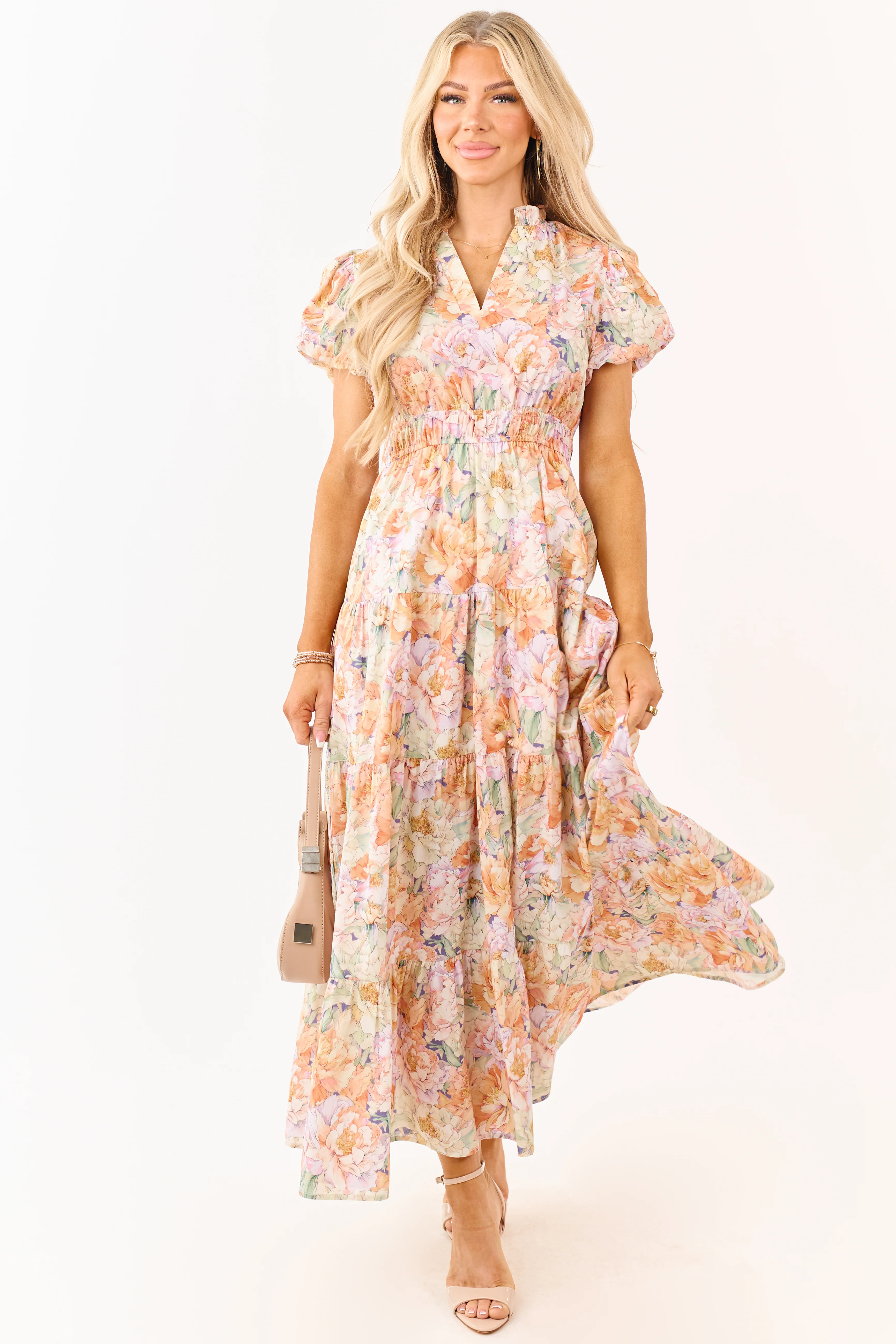 Entro Multicolor Floral V-Neck Cotton Maxi Dress - Image 3