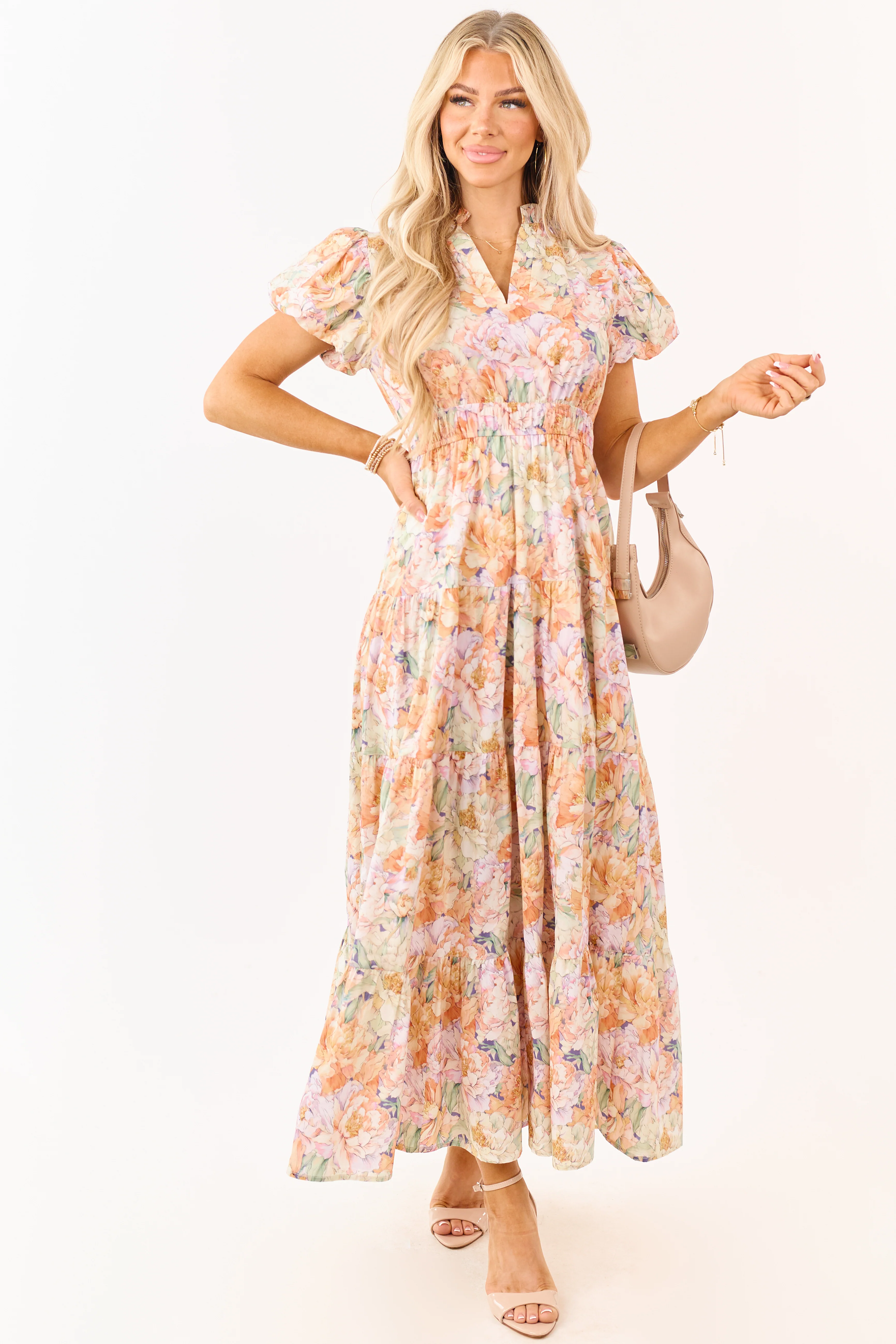 Entro Multicolor Floral V-Neck Cotton Maxi Dress - Image 4