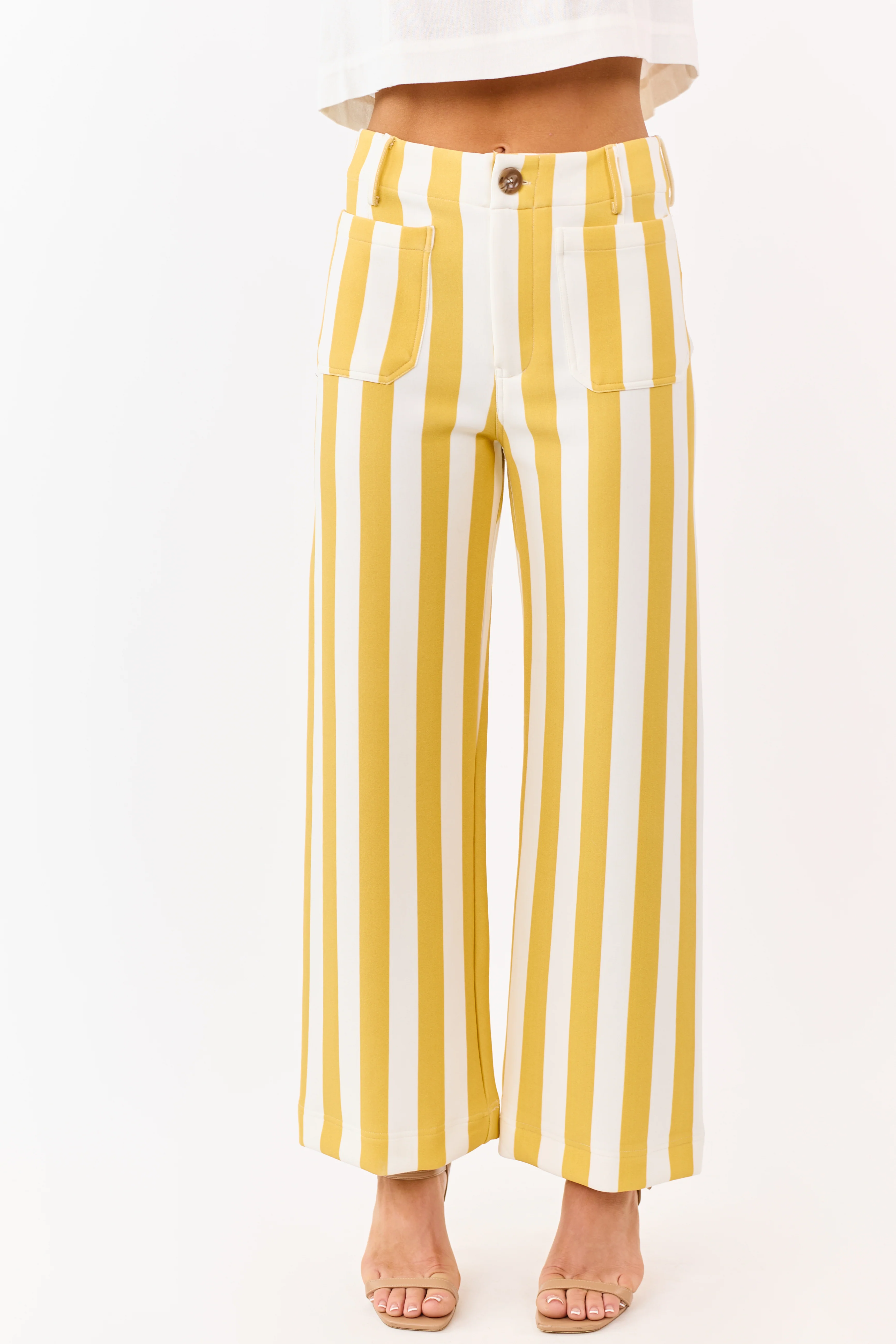 Entro Mustard Striped Relaxed Straight Knit Pants - Image 2