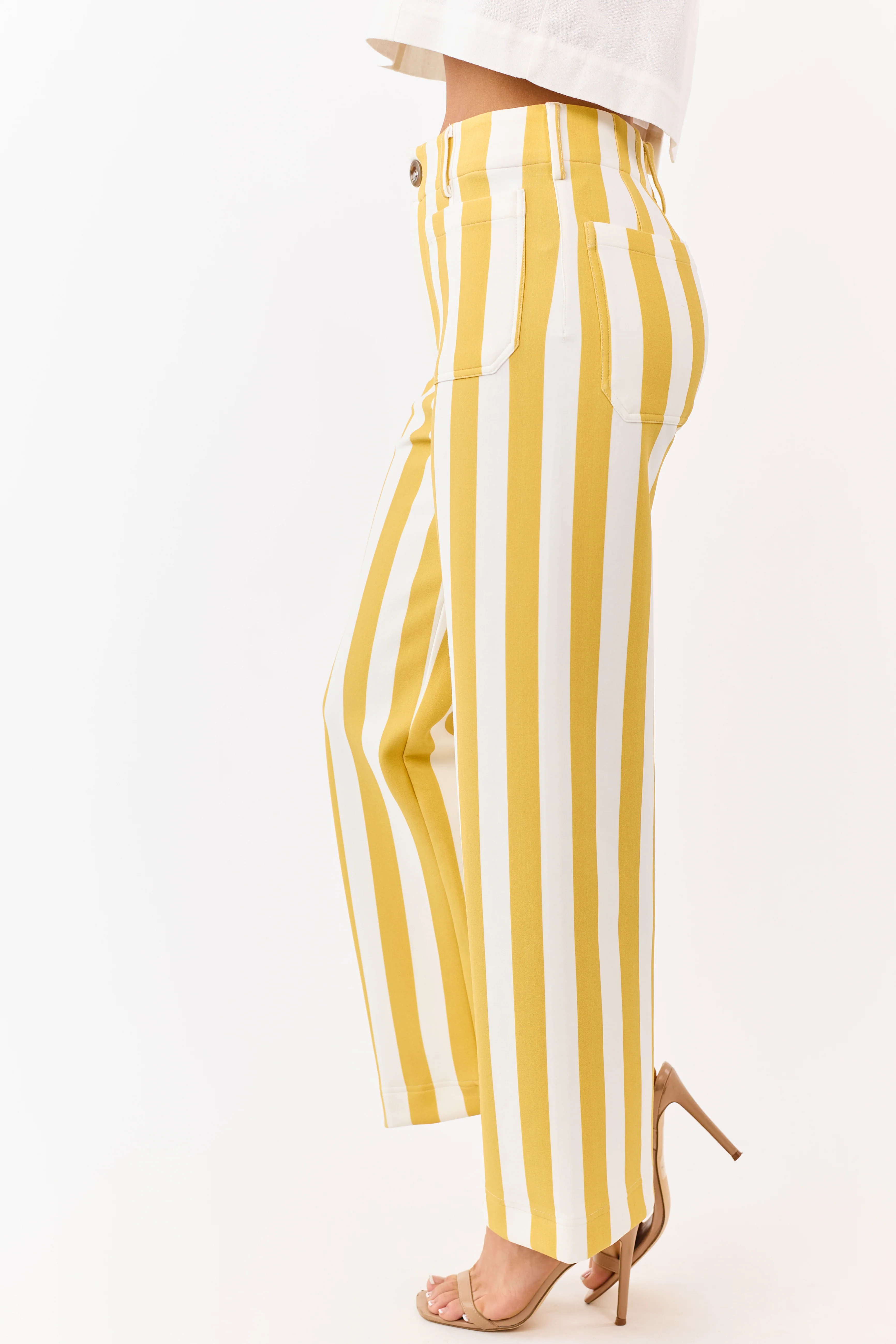 Entro Mustard Striped Relaxed Straight Knit Pants - Image 3