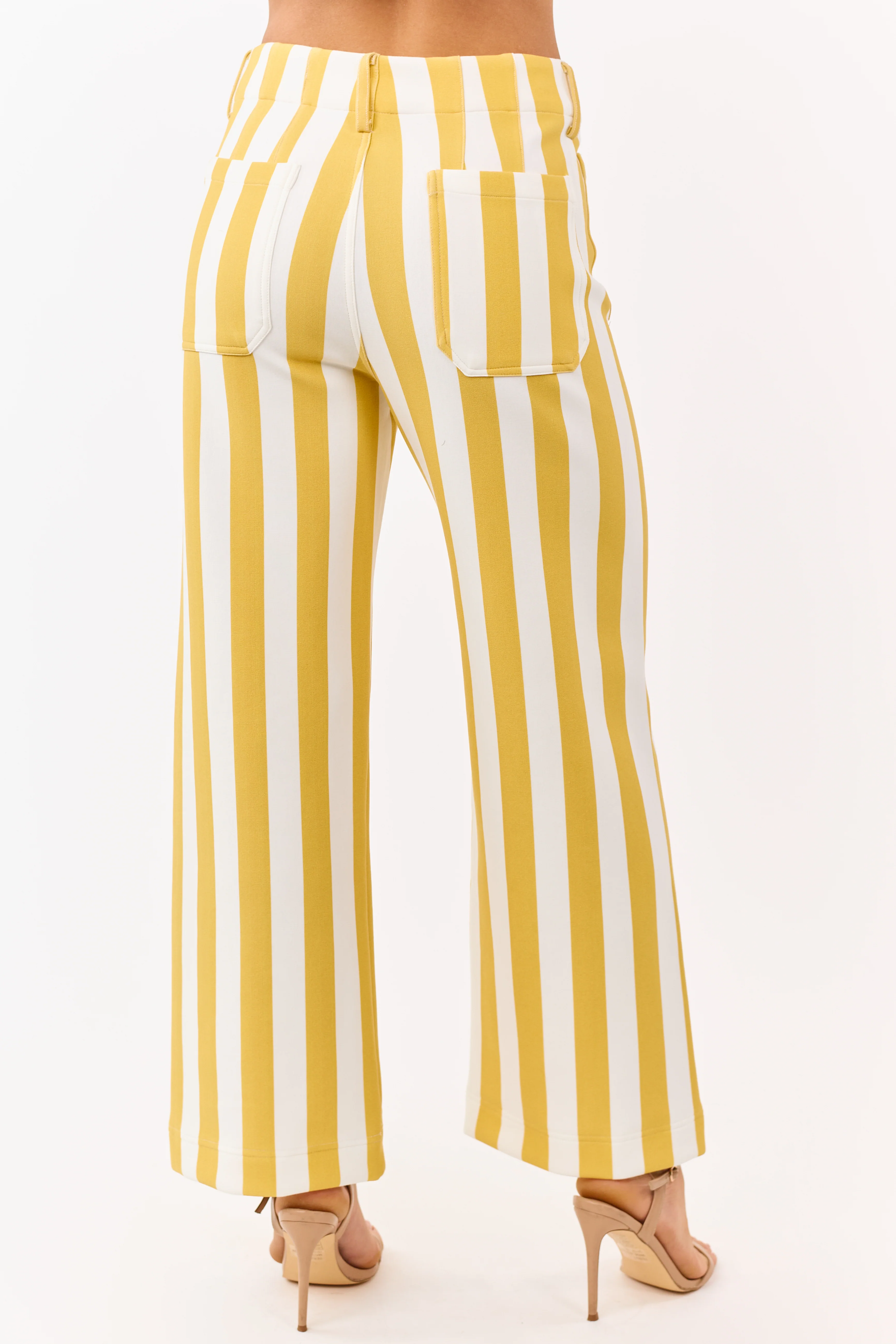 Entro Mustard Striped Relaxed Straight Knit Pants - Image 4